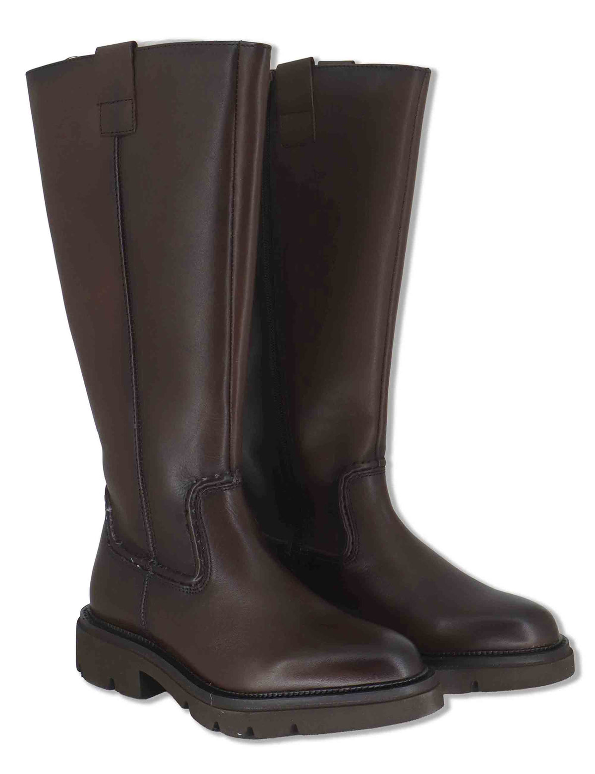 Stivali donna in pelle marrone con gambale liscio zip interna e suola carrarmato BB386210 500216 Vueva 