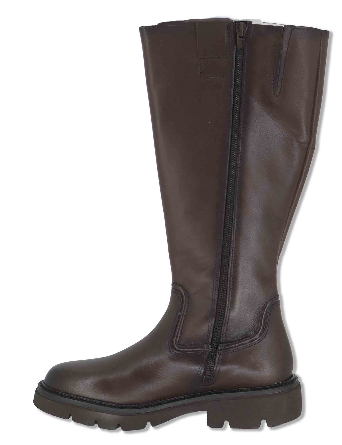 Stivali donna in pelle marrone con gambale liscio zip interna e suola carrarmato BB386210 500216 Vueva 