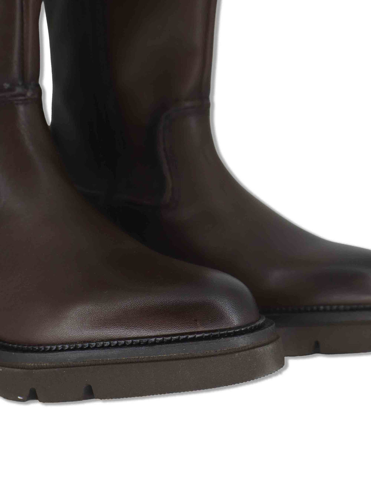 Stivali donna in pelle marrone con gambale liscio zip interna e suola carrarmato BB386210 500216 Vueva 