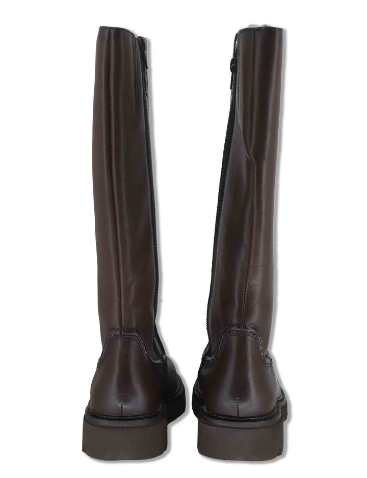 Stivali donna in pelle marrone con gambale liscio zip interna e suola carrarmato BB386210 500216 Vueva 