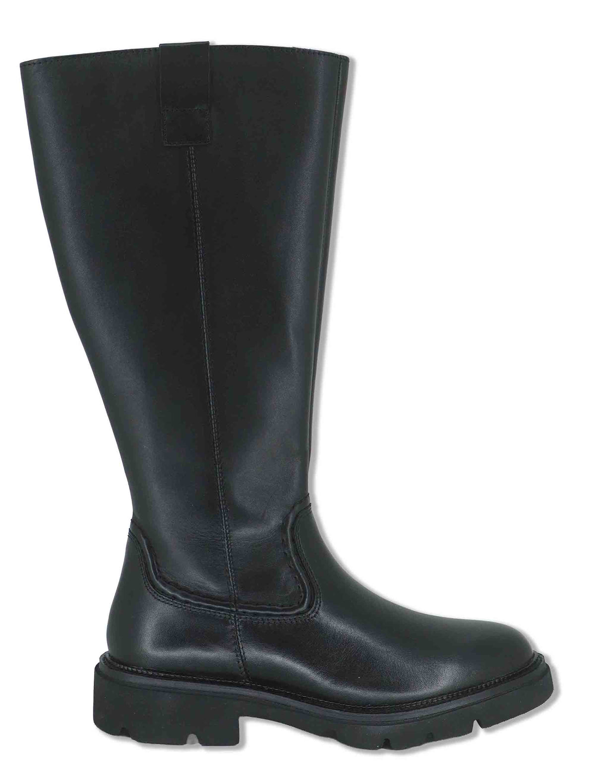 Stivali donna in pelle nera con gambale liscio zip interna e suola carrarmato BB386210 600123 Vueva 