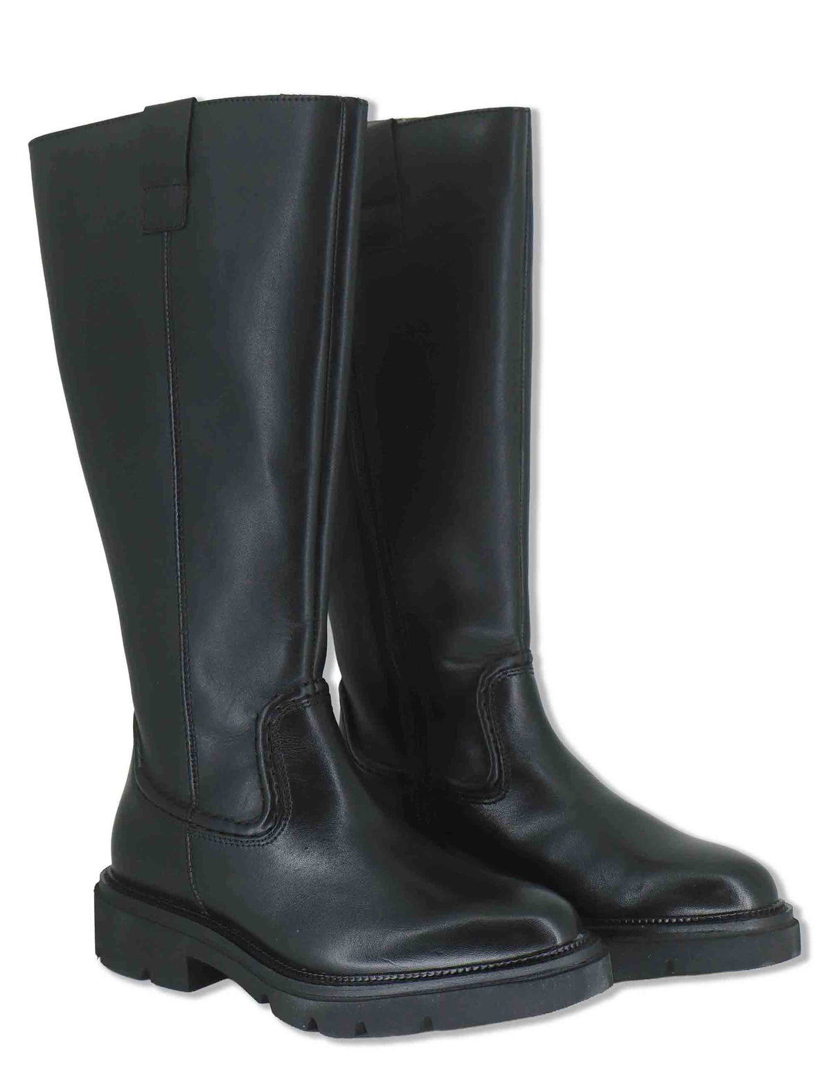 Stivali donna in pelle nera con gambale liscio zip interna e suola carrarmato BB386210 600123 Vueva 