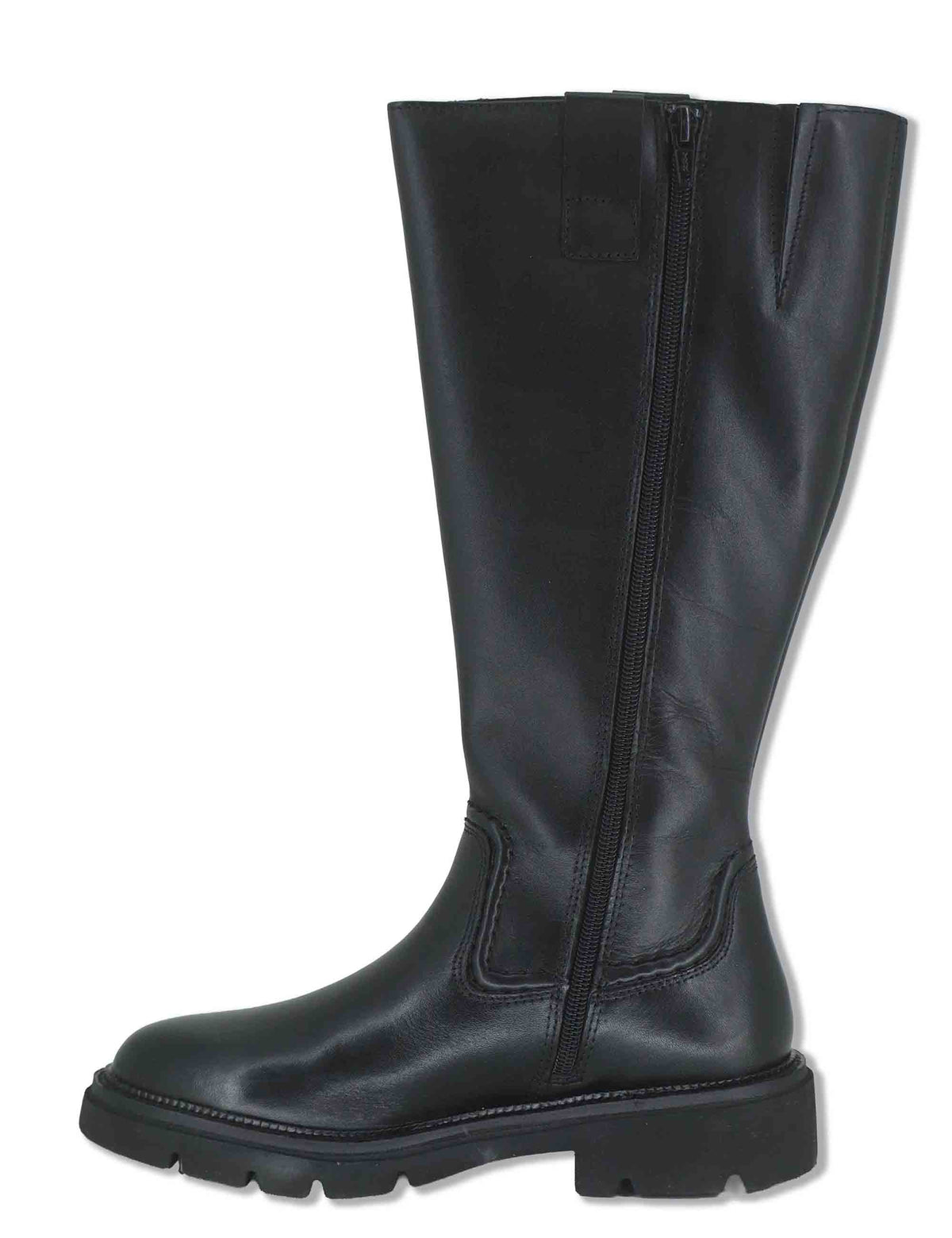 Stivali donna in pelle nera con gambale liscio zip interna e suola carrarmato BB386210 600123 Vueva 