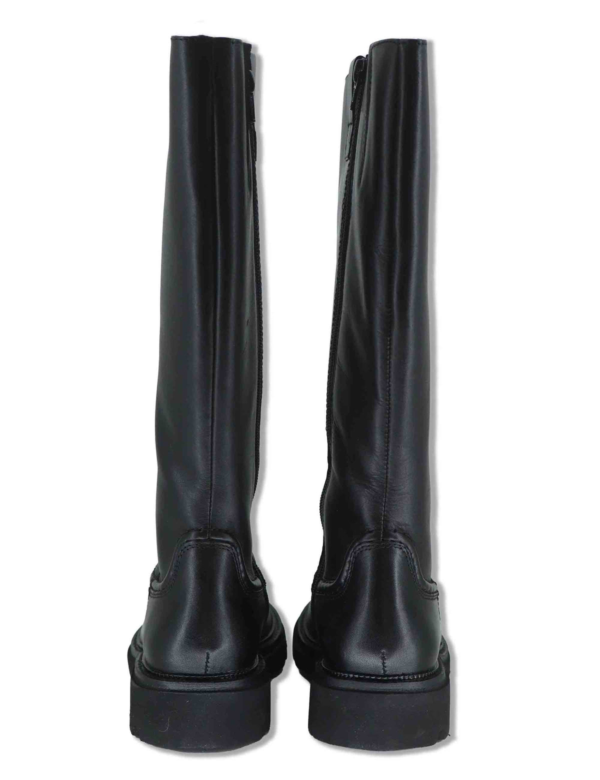 Stivali donna in pelle nera con gambale liscio zip interna e suola carrarmato BB386210 600123 Vueva 
