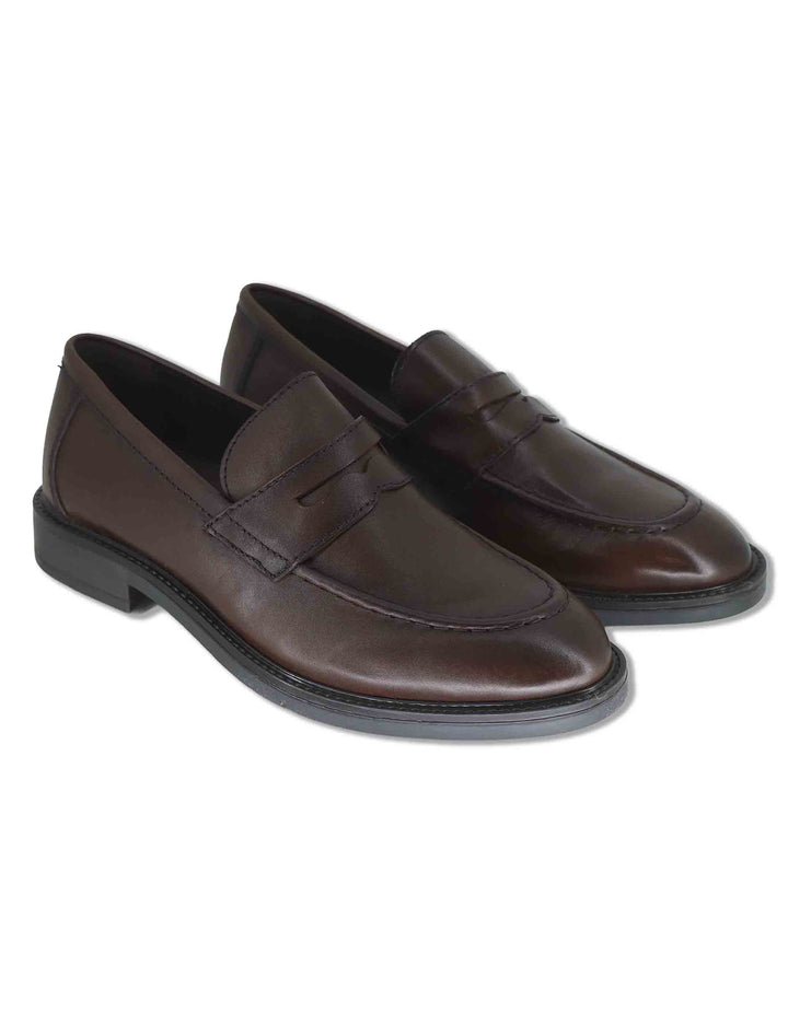 Mocassini uomo in pelle marrone con bendina liscia e suola in gomma WB276207 500216 Vueva 