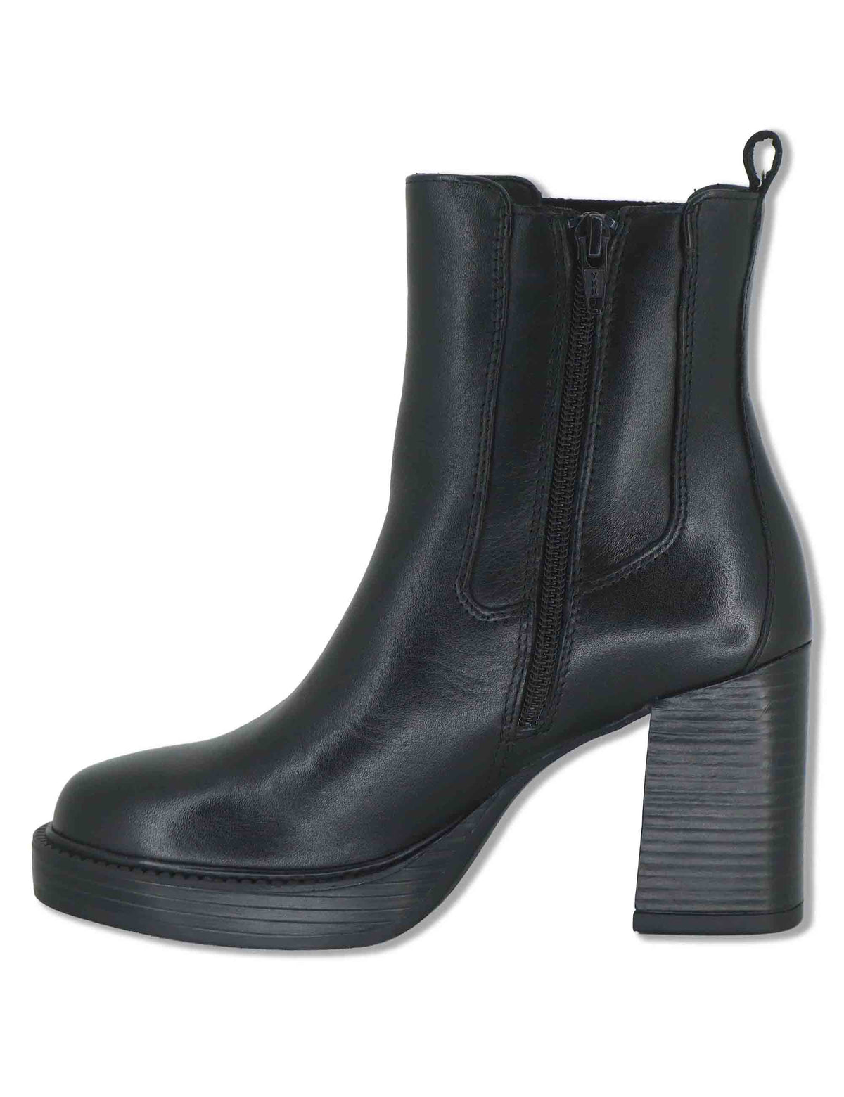 Stivaletti beatles donna in pelle nera con elastici laterali tacco alto e plateau WH478H11 600160 Vueva 