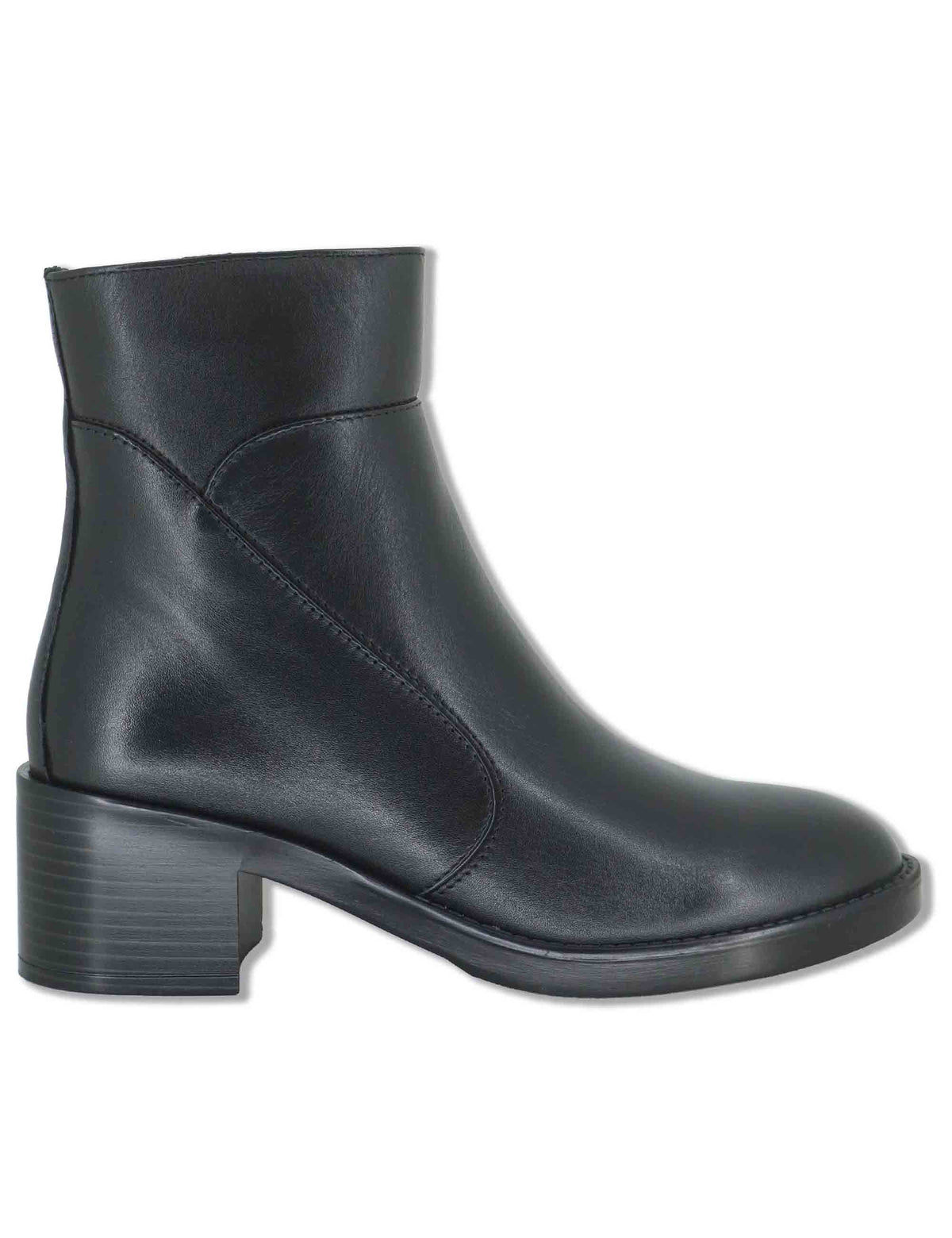 Stivaletti donna in pelle nera con zip interna tacco comodo e punta tonda WH497H12 600160 Vueva 
