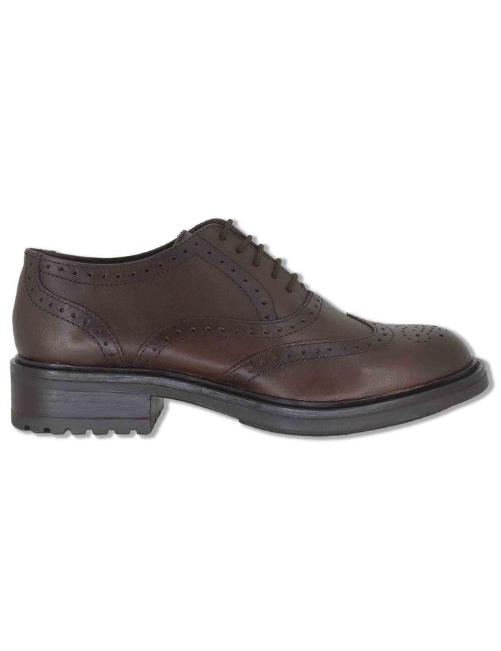 Stringate donna in pelle marrone con impuntura all'inglese e suola in gomma WS66R02 500216 Vueva 