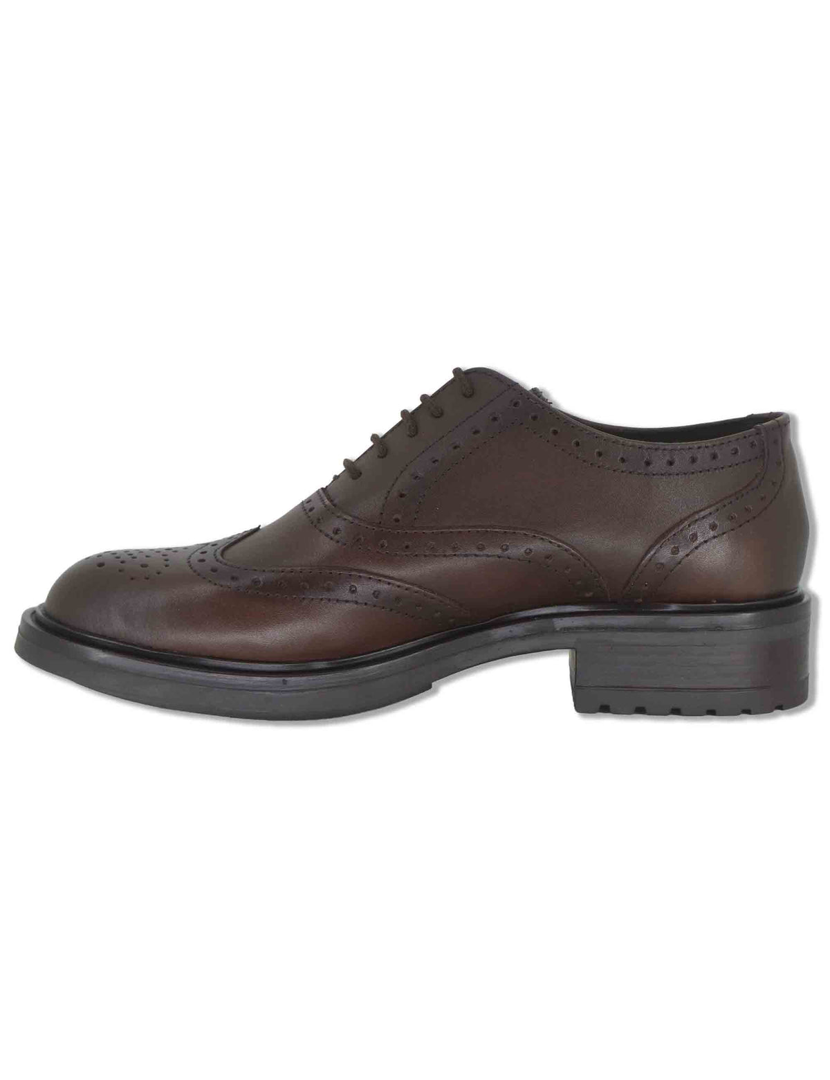 Stringate donna in pelle marrone con impuntura all'inglese e suola in gomma WS66R02 500216 Vueva 