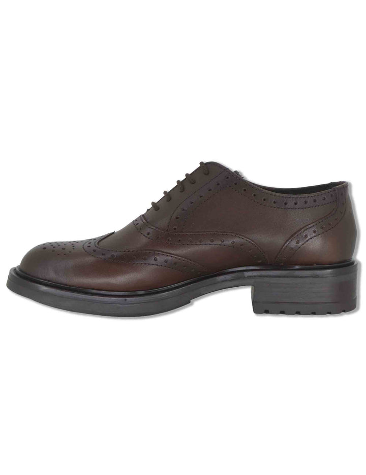 Stringate donna in pelle marrone con impuntura all'inglese e suola in gomma WS66R02 500216 Vueva 