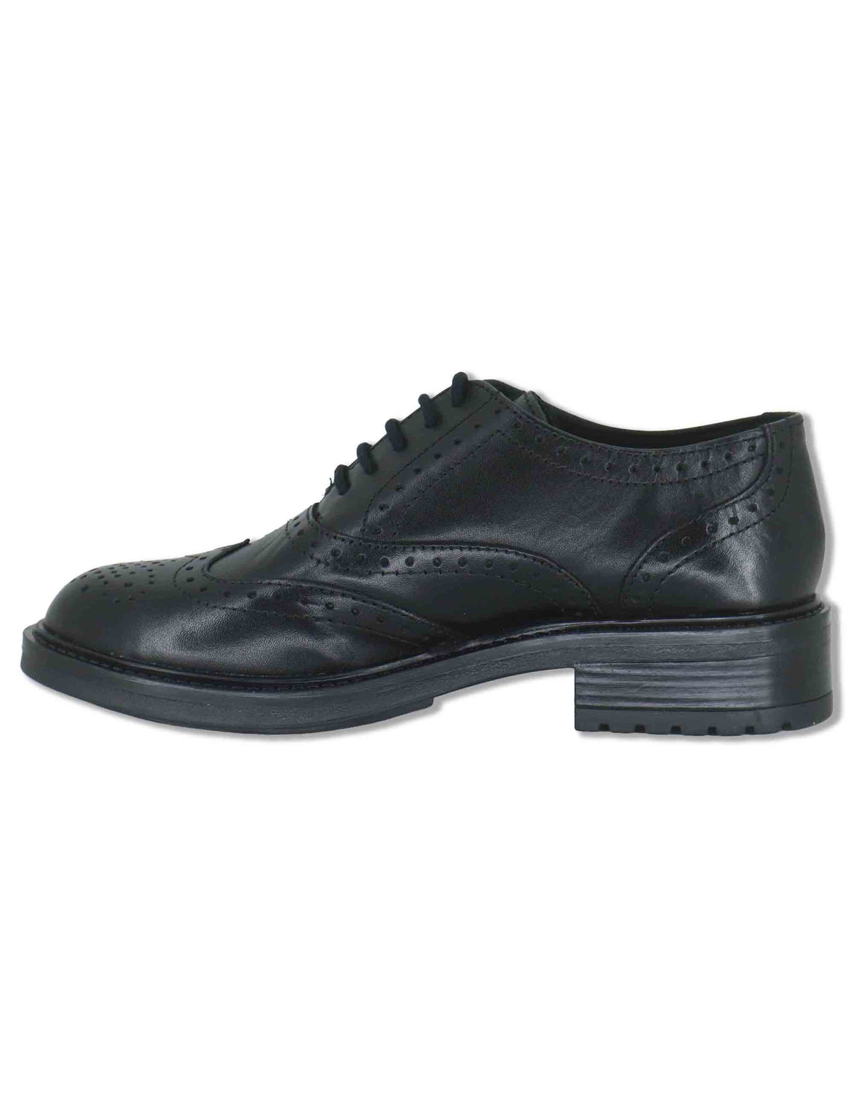 Stringate donna in pelle nera con impuntura all'inglese e suola in gomma WS66R02 600123 Vueva 