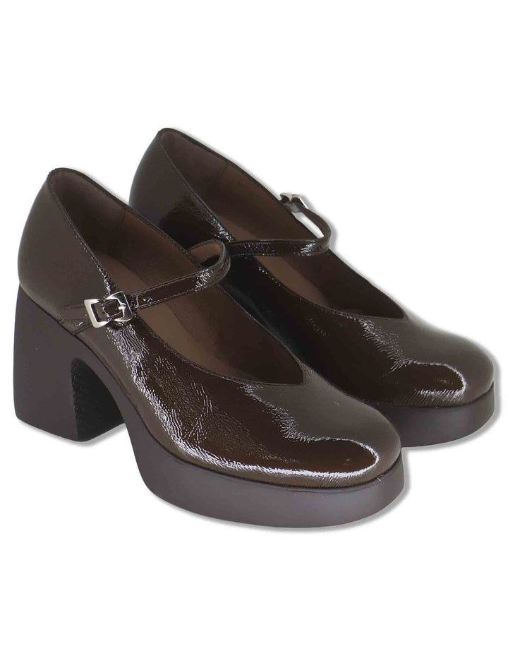 Decollete donna in vernice marrone con cinturino tacco e plateau con tecnologia WondersFly H-49100 TESTA Wonders 