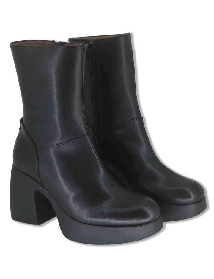 Stivaletti donna in pelle nera con plateau e tacco in gomma tecnologia WondersFly H-49101 NERO Wonders 
