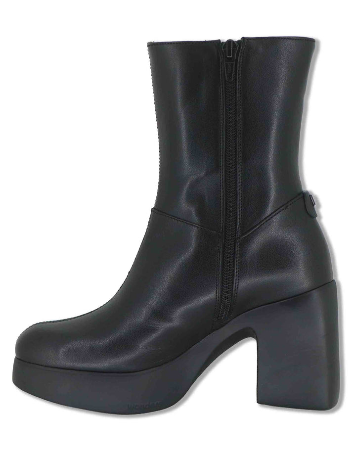 Stivaletti donna in pelle nera con plateau e tacco in gomma tecnologia WondersFly H-49101 NERO Wonders 
