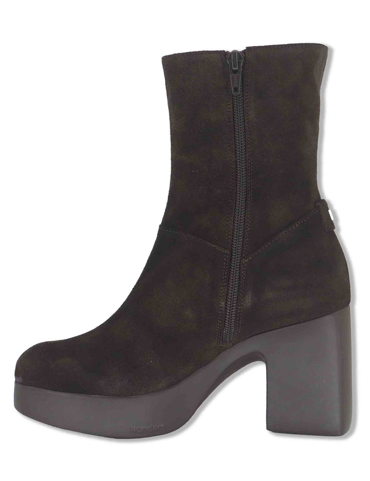 Stivaletti donna in pelle scamosciata marrone con plateau e tacco in gomma tecnologia WondersFly H-49101 TESTA Wonders 