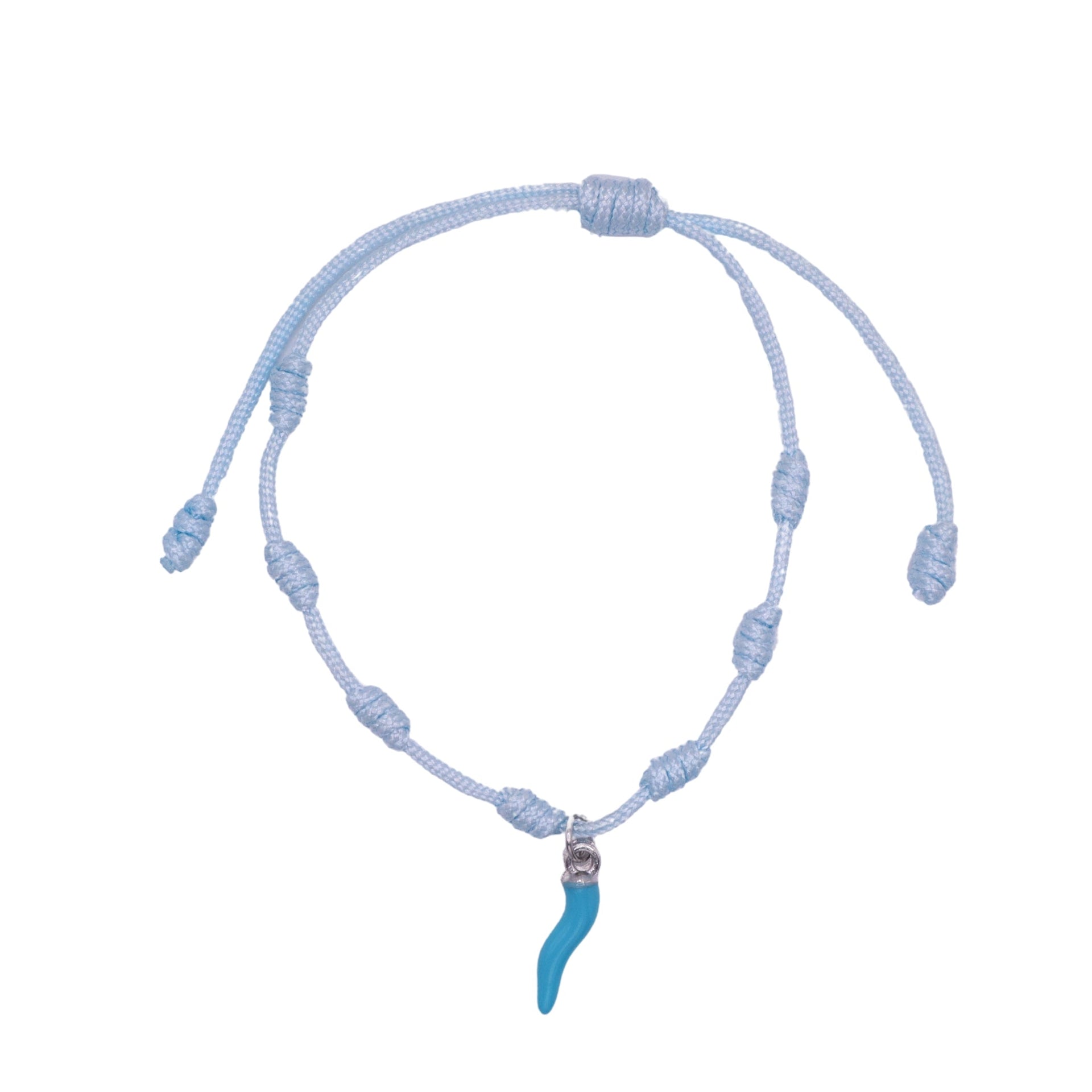 Good Luck Bracelets in Silver Steel and Braided Blue String