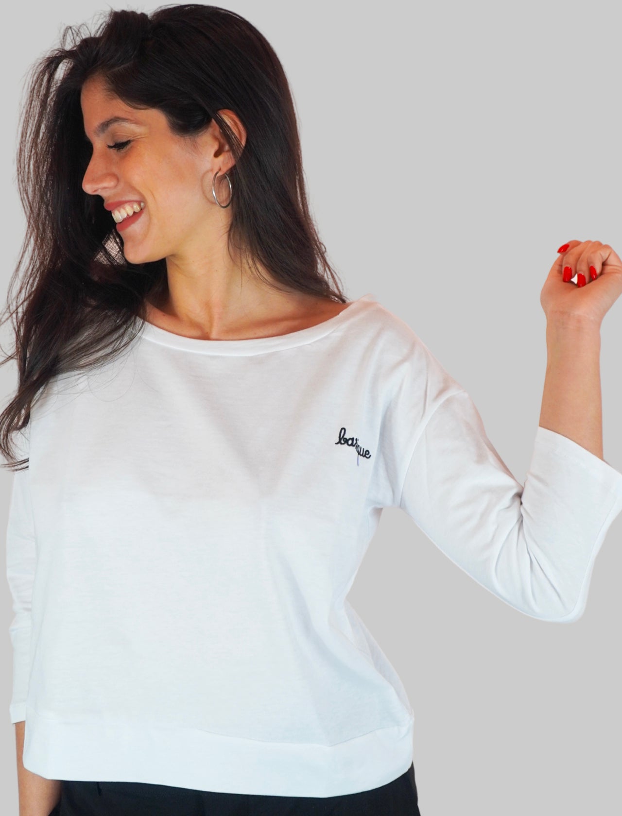 Abbigliamento Donna Maglia in Cotone Bianco Basique Manica Lunga