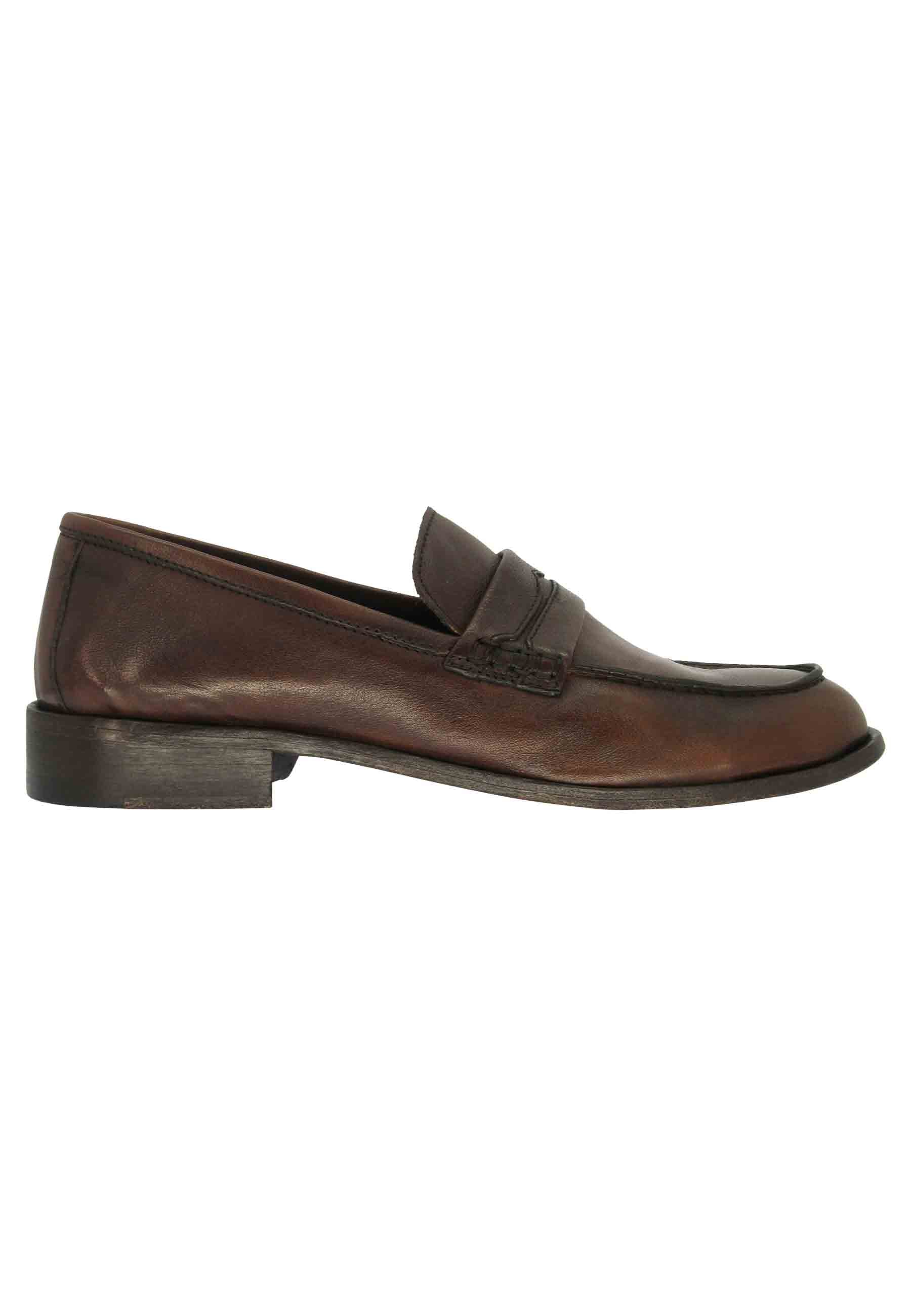 Men's brown leather moccasins with stitched leather sole