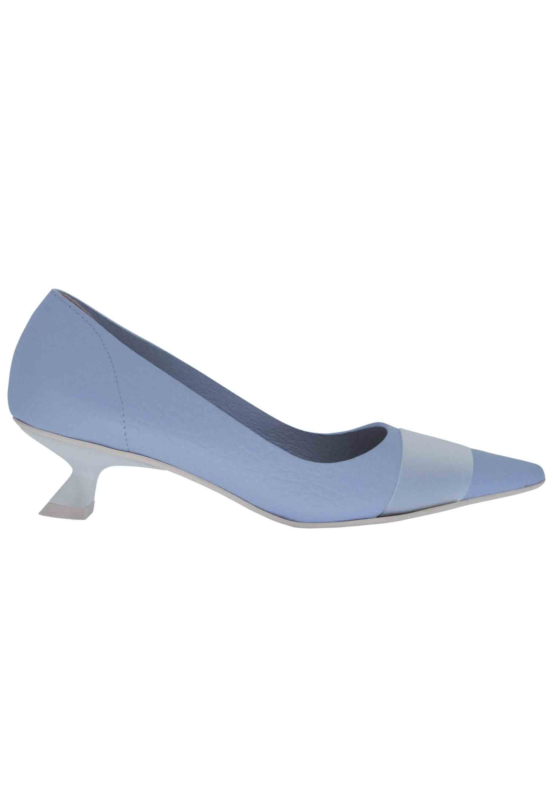 Women's decollete in wisteria leather with white satin heel