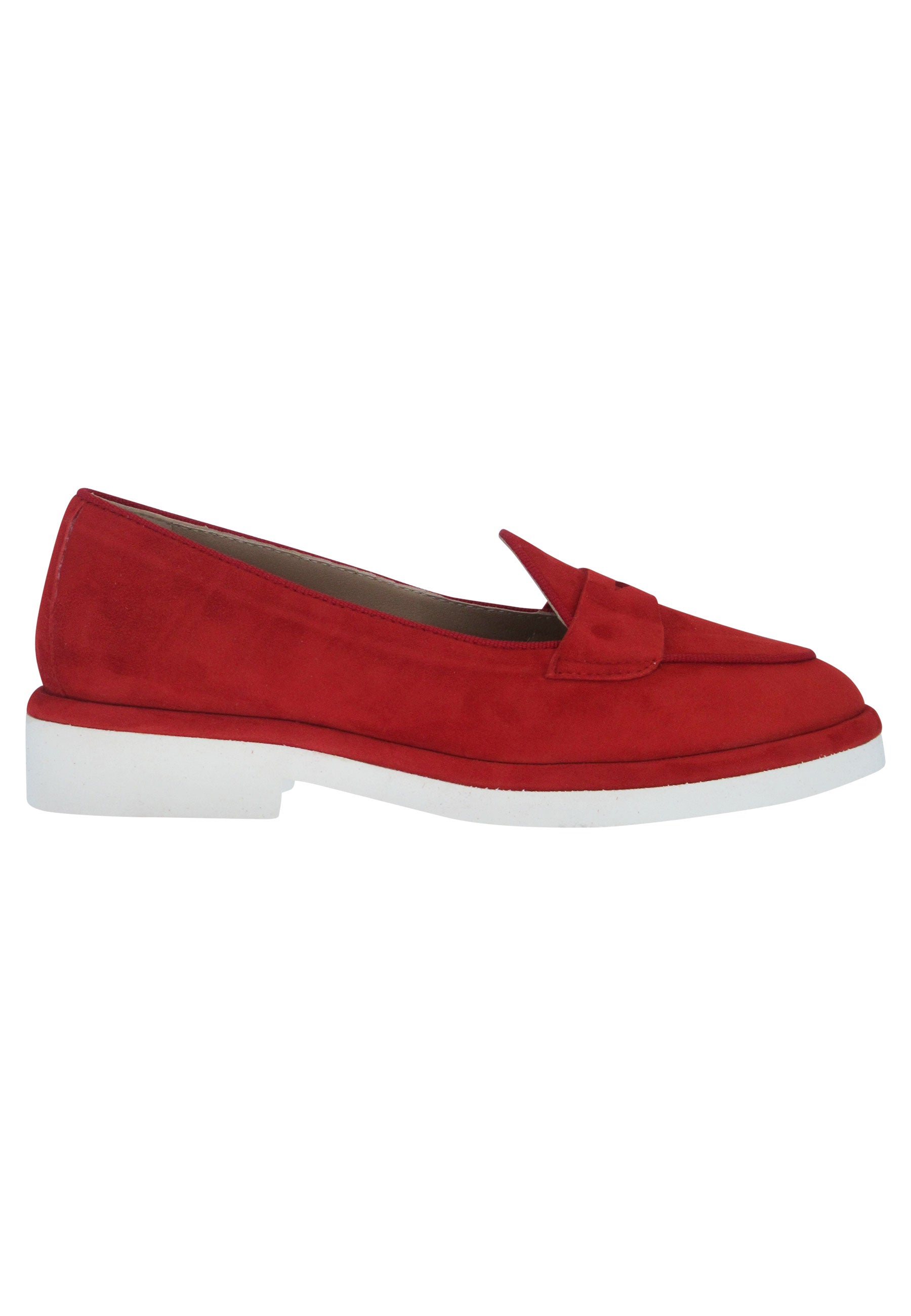 Women's moccasins in red suede and rubber sole