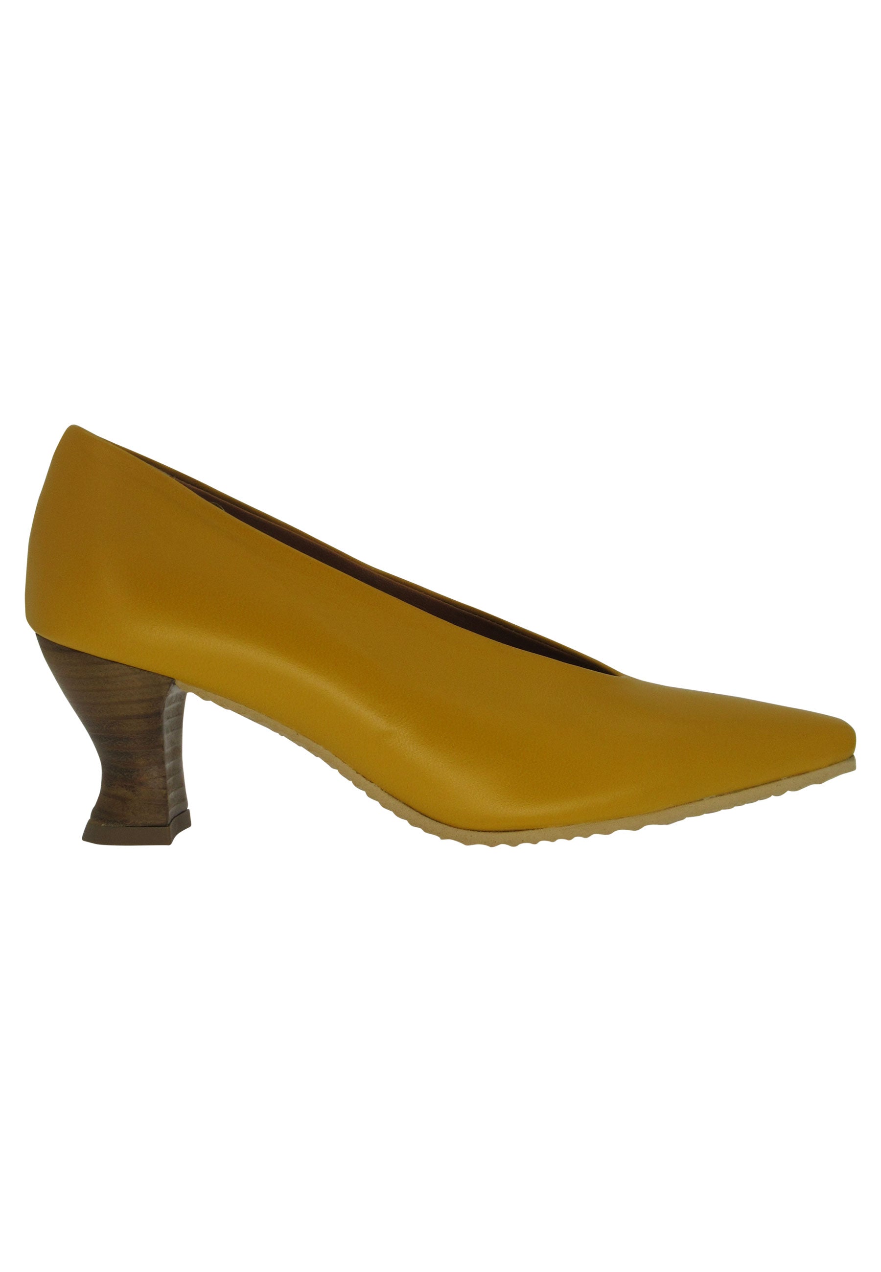 Women's yellow leather pumps with rubber sole