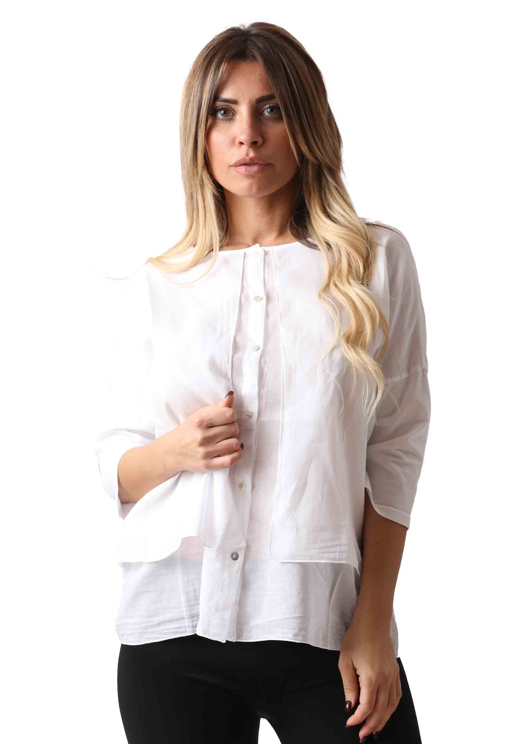 Cala women's shirt in white cotton with three-quarter sleeves