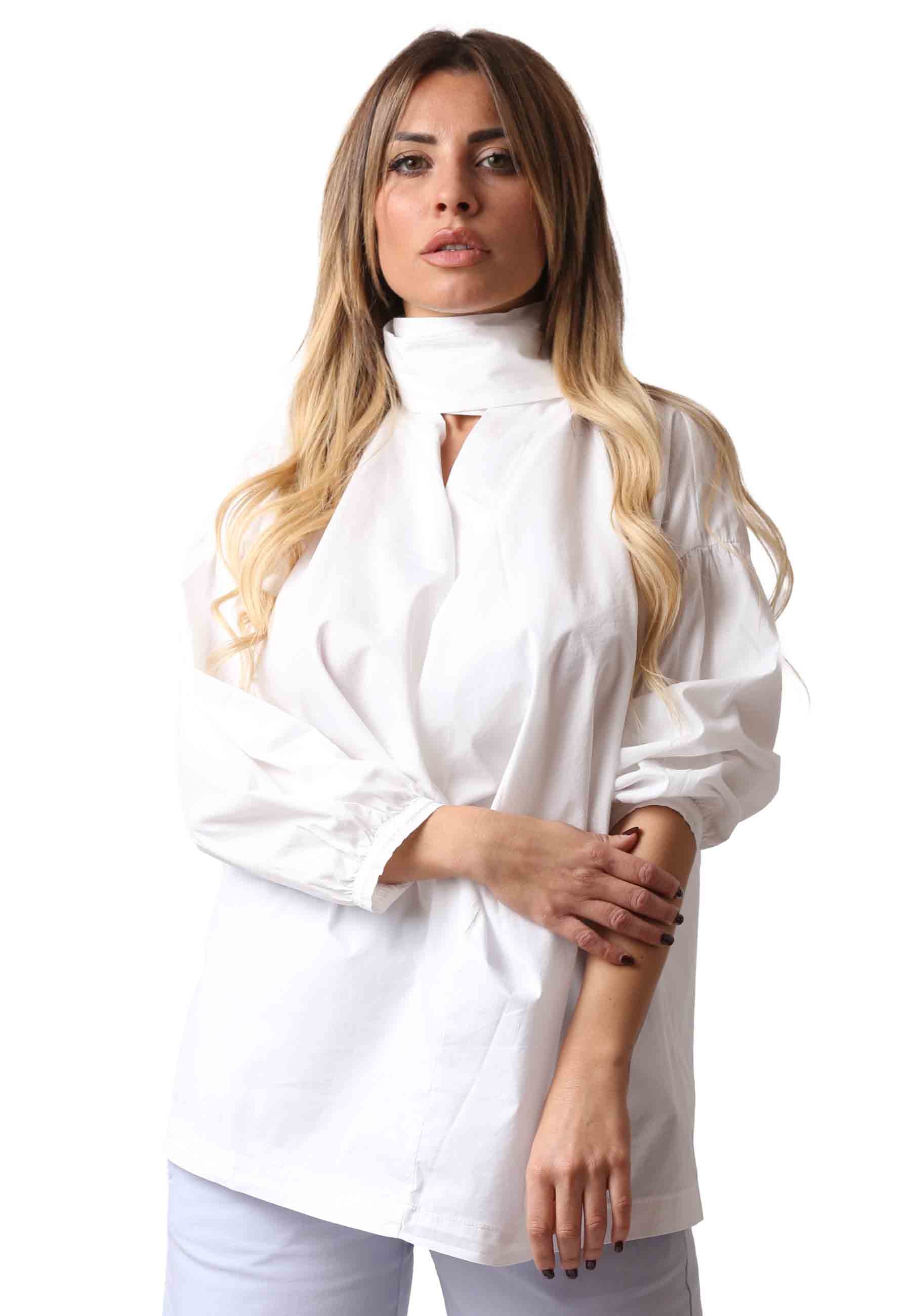 Cuscus women's shirt in white cotton with knot at the neck
