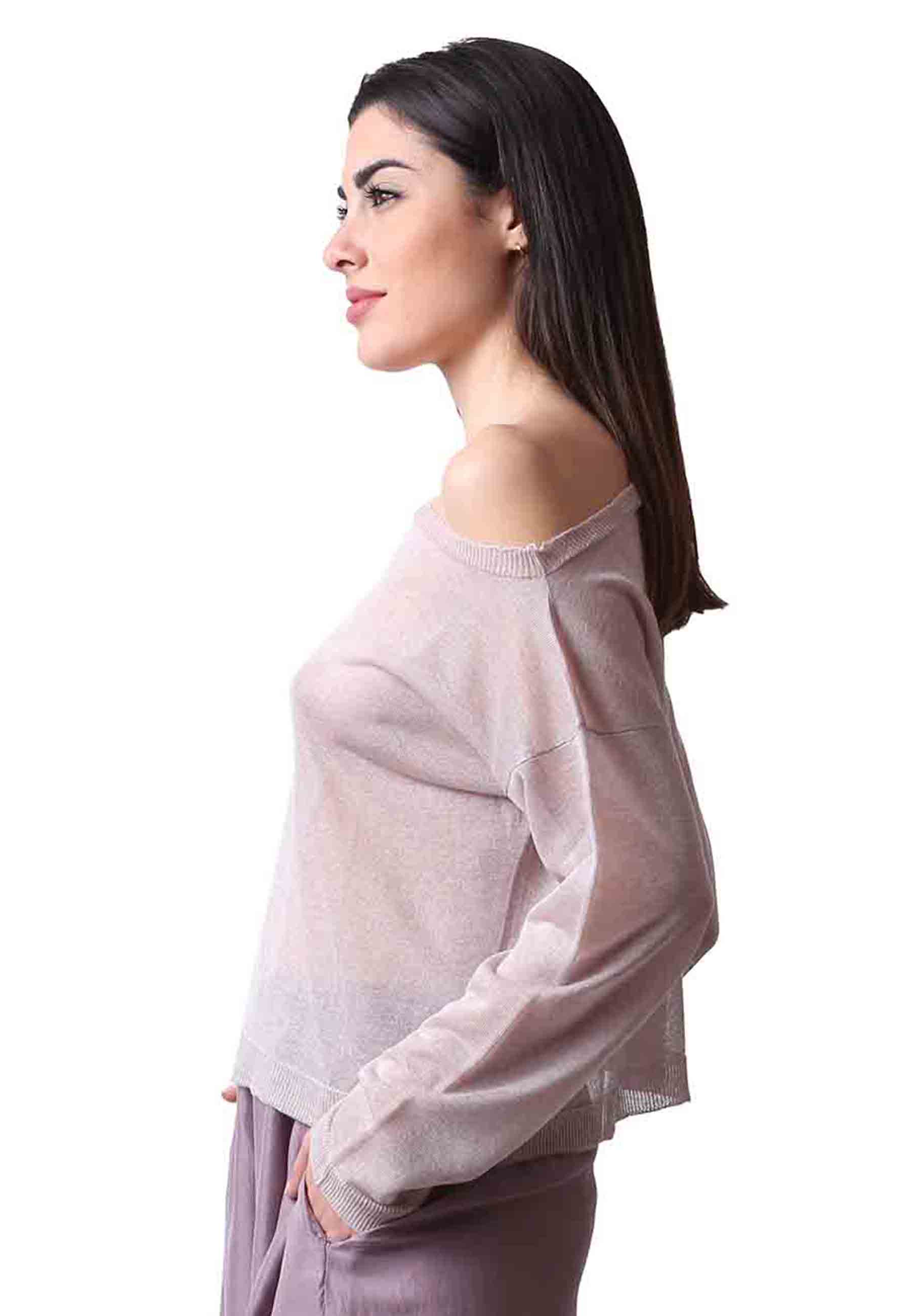 Women's designer sweater in wisteria viscose with boat neck