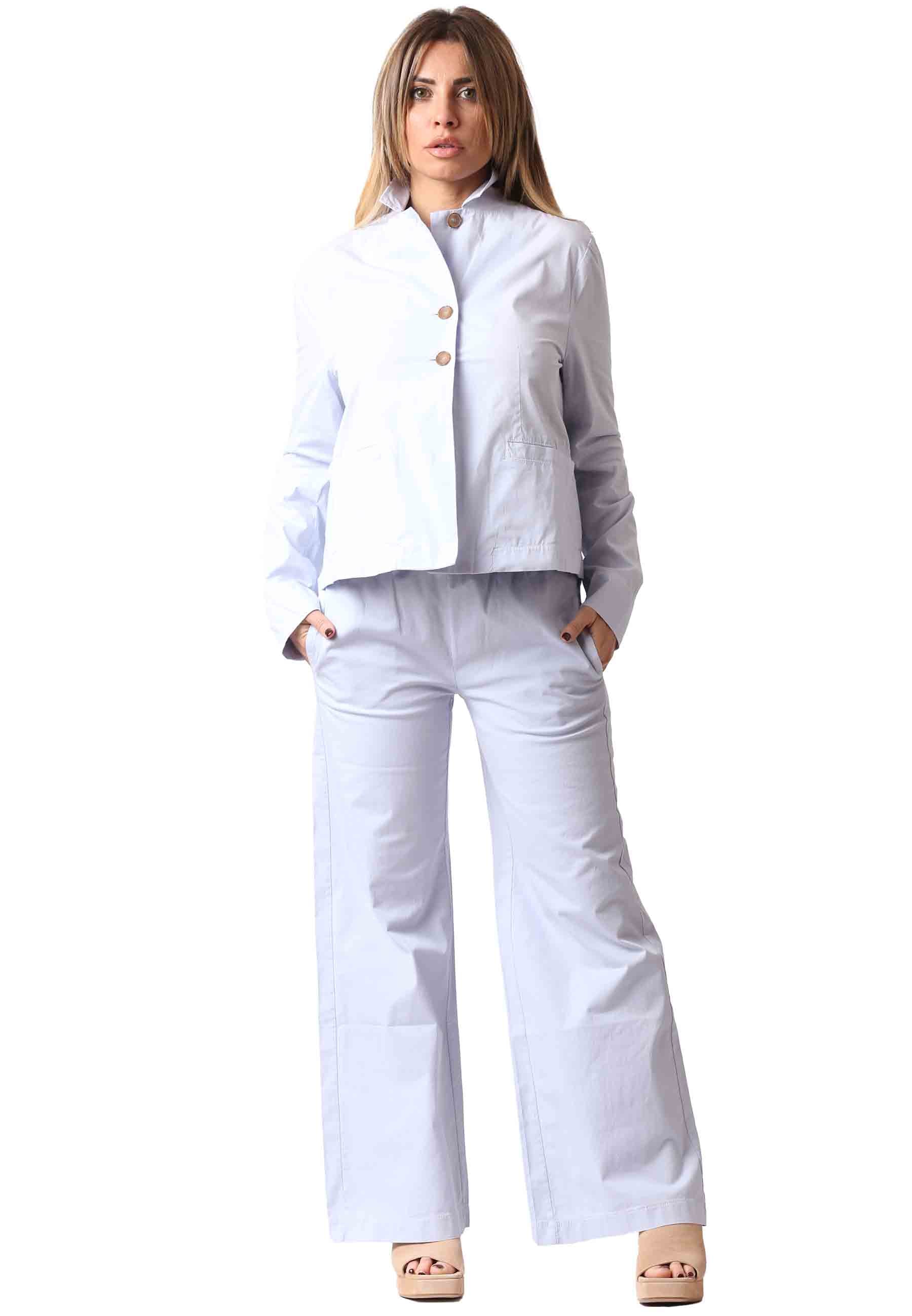 Pantalone donna Palma in cotone azzurro elastico in vita