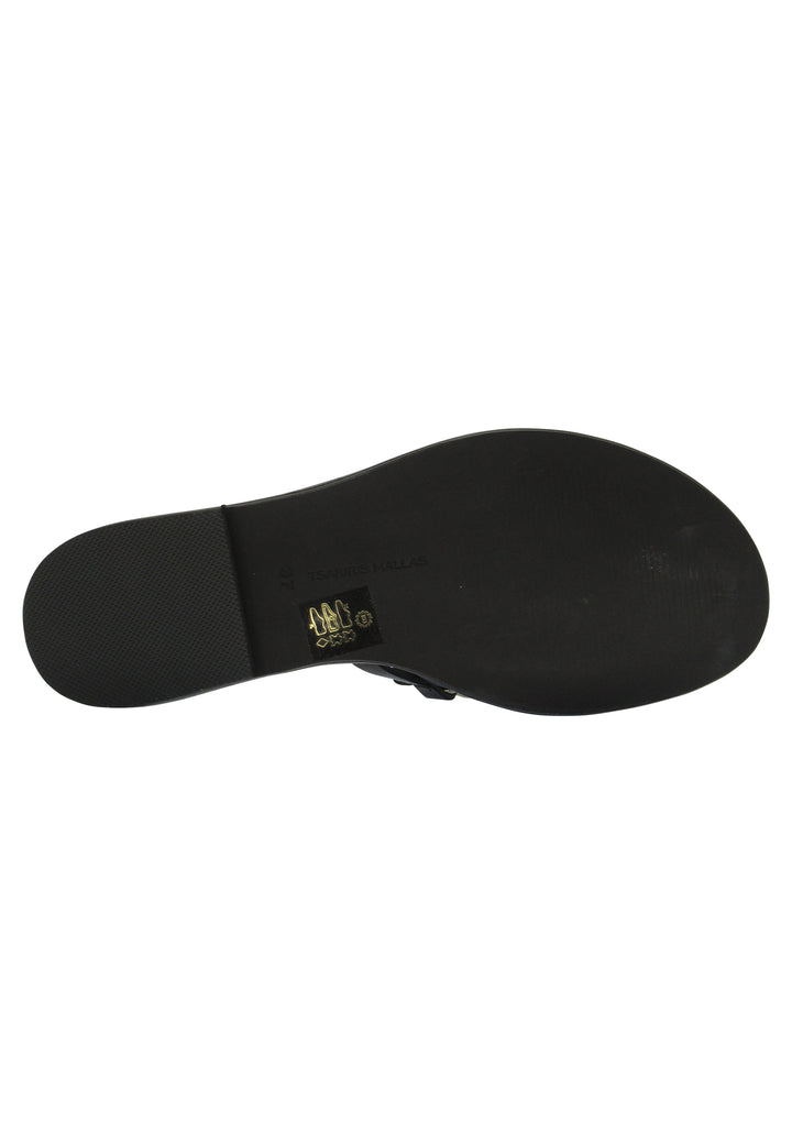 Sandali flat donna in pelle nera con catena oro 610 001 Tsakiris Mallas 