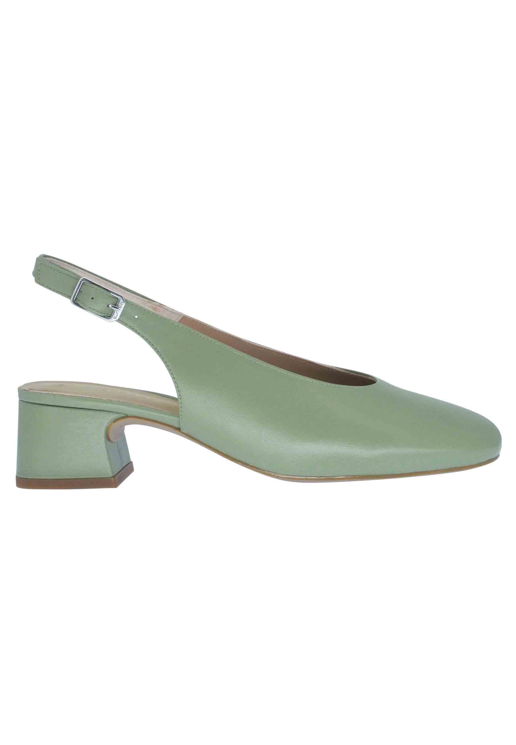 Lavay women's decollete in green leather with square toe and back strap