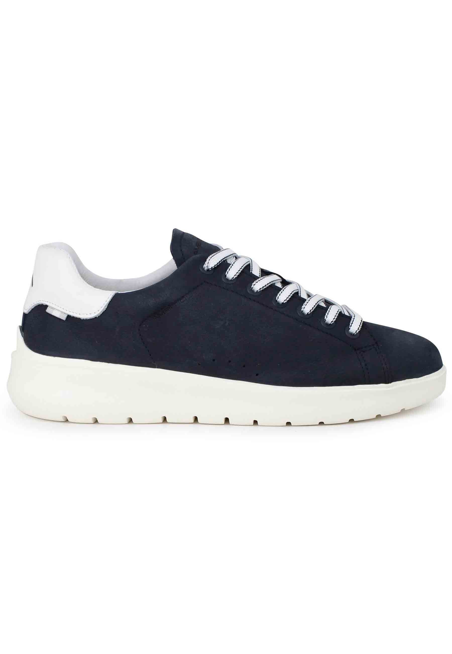 Spatarella Sneakers uomo Hover in nabuk blu con suola alta in gomma