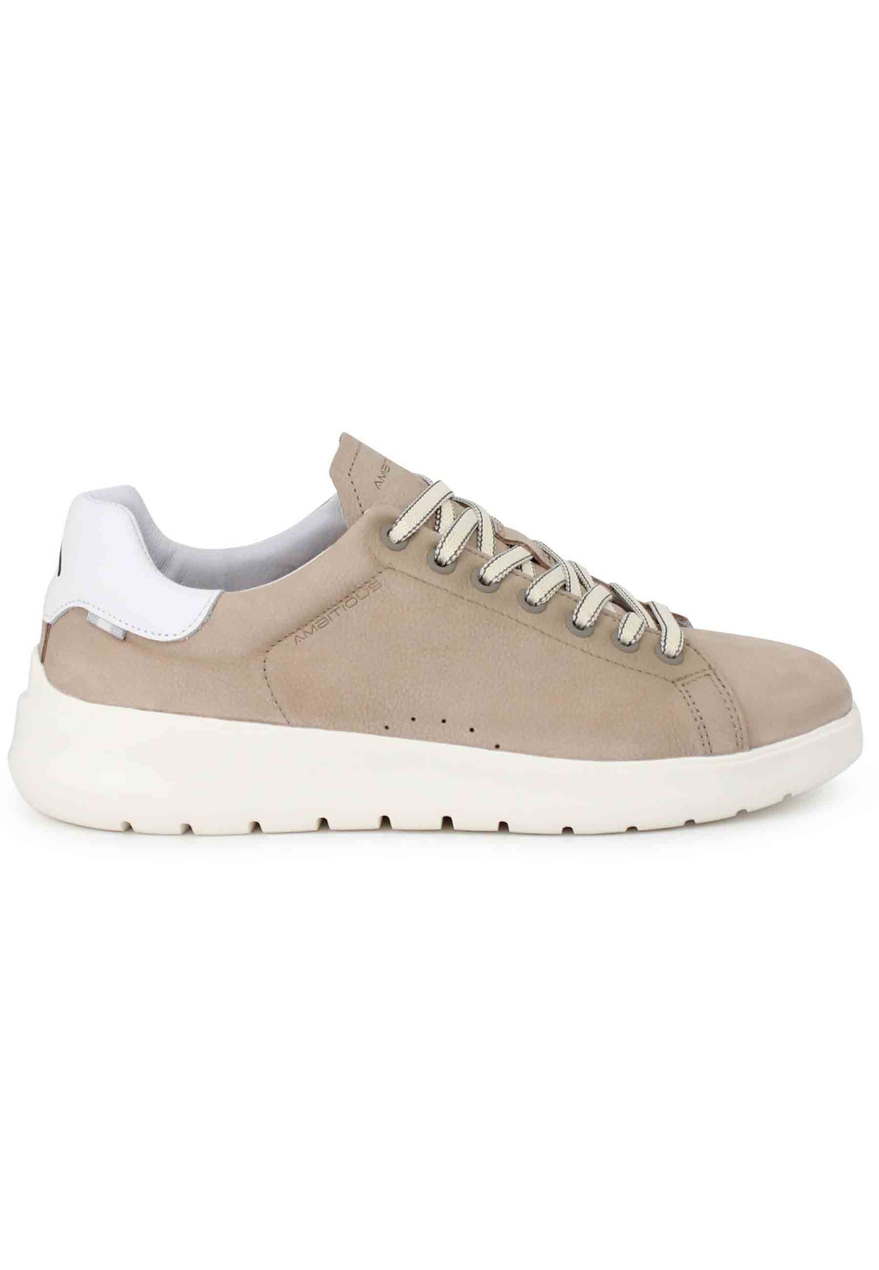 Spatarella Sneakers uomo Hover in nabuk sabbia con suola alta in gomma