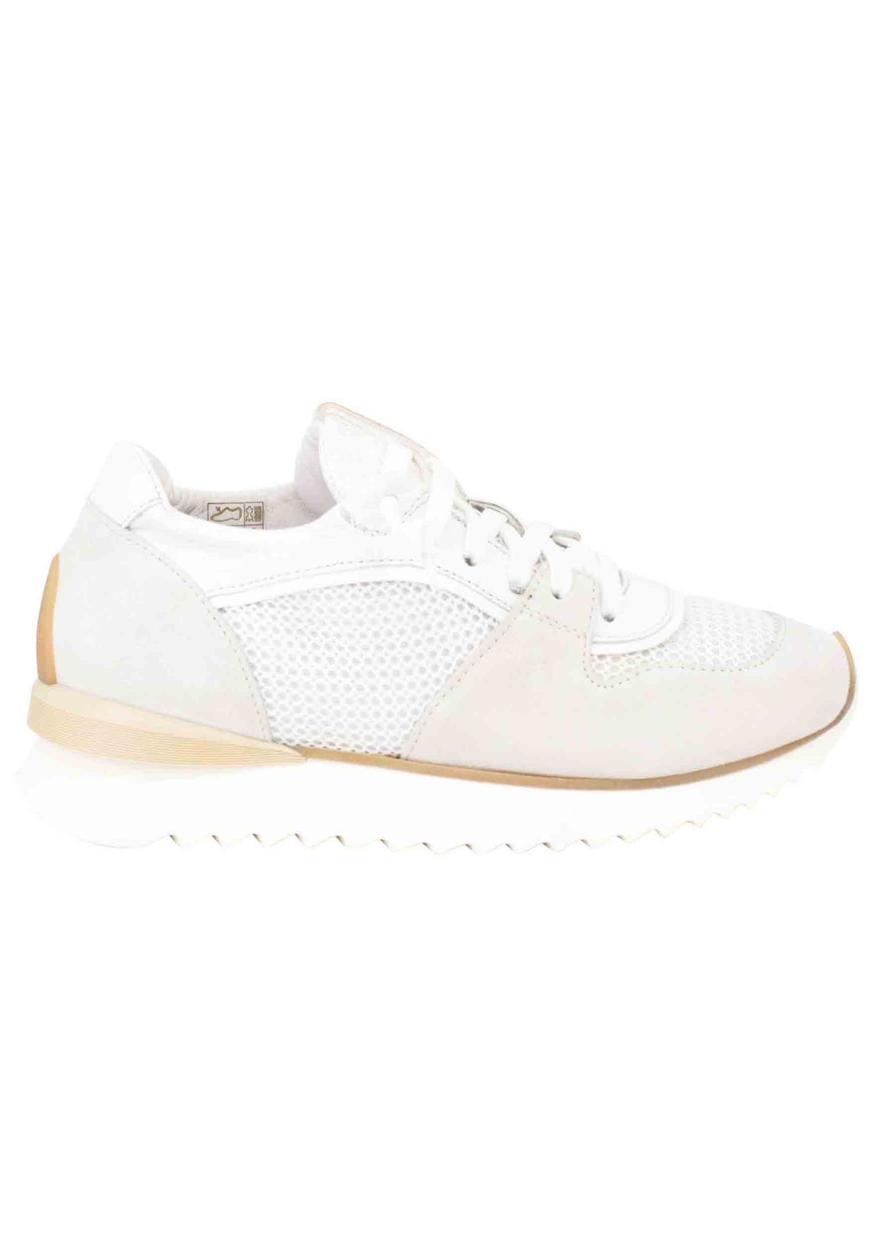 Spatarella Sneakers donna in pelle e tessuto bianco fondo running