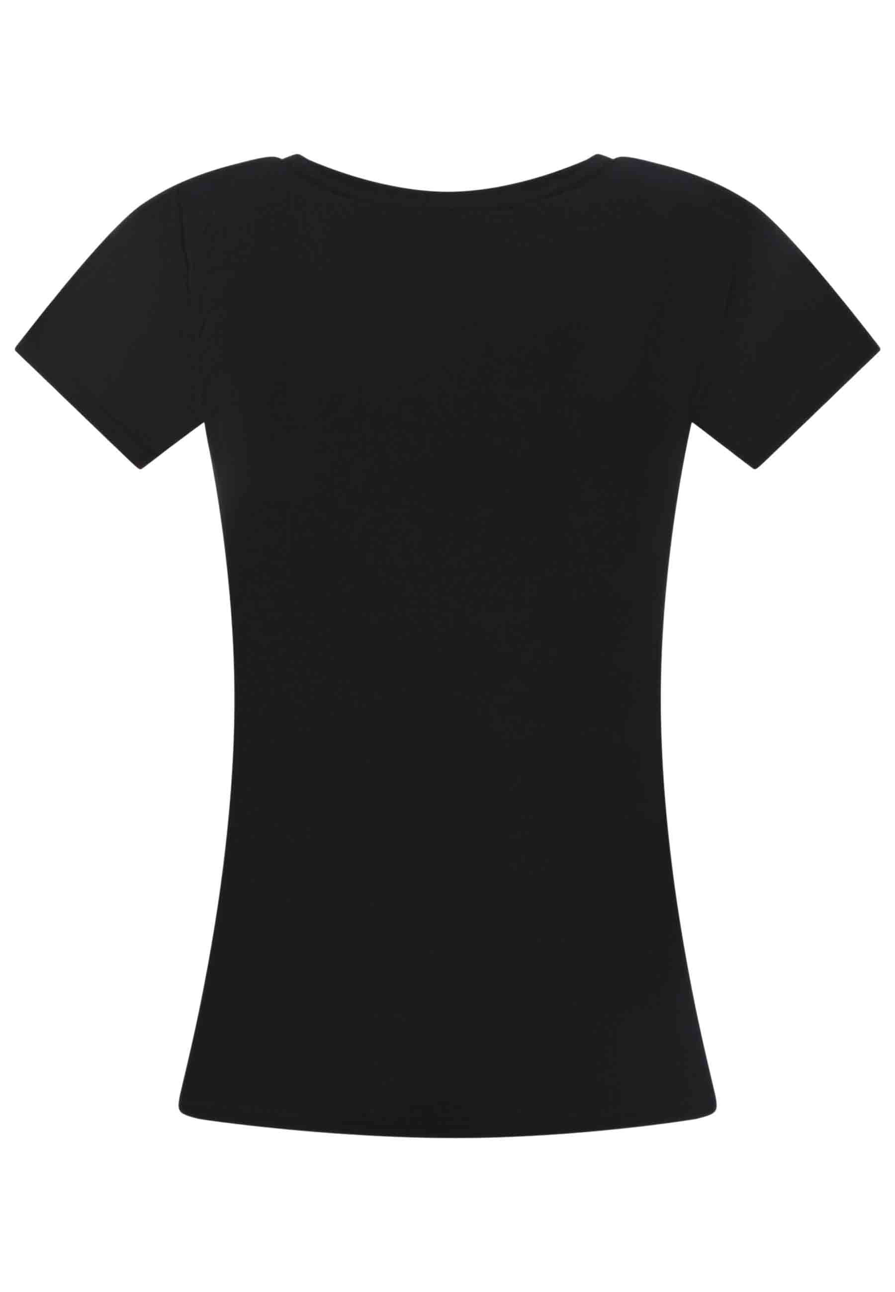 T-shirt donna Icons in cotone nero con stampa in seta