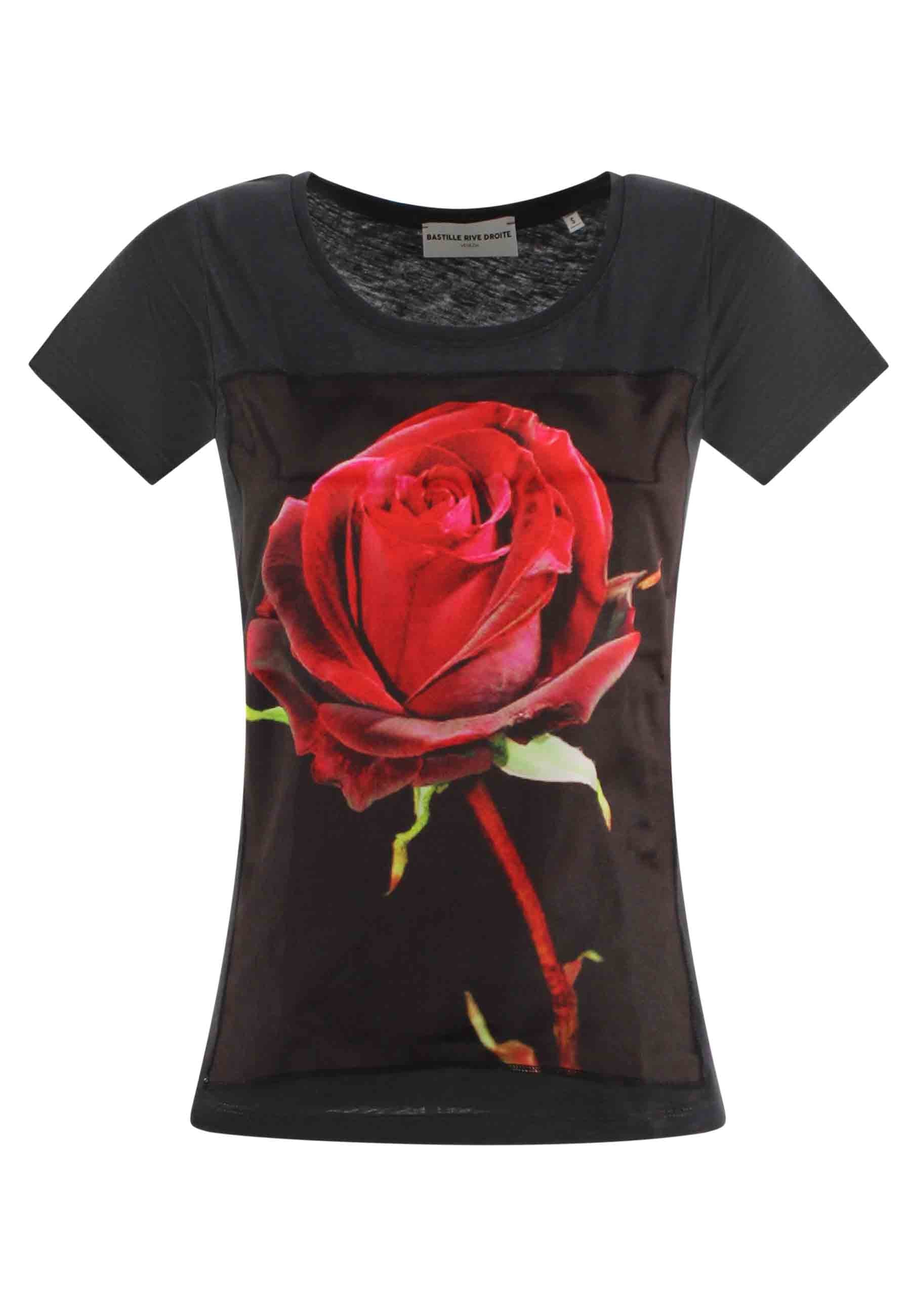 Spatarella T-shirt donna Savage in cotone nero con stampa in seta