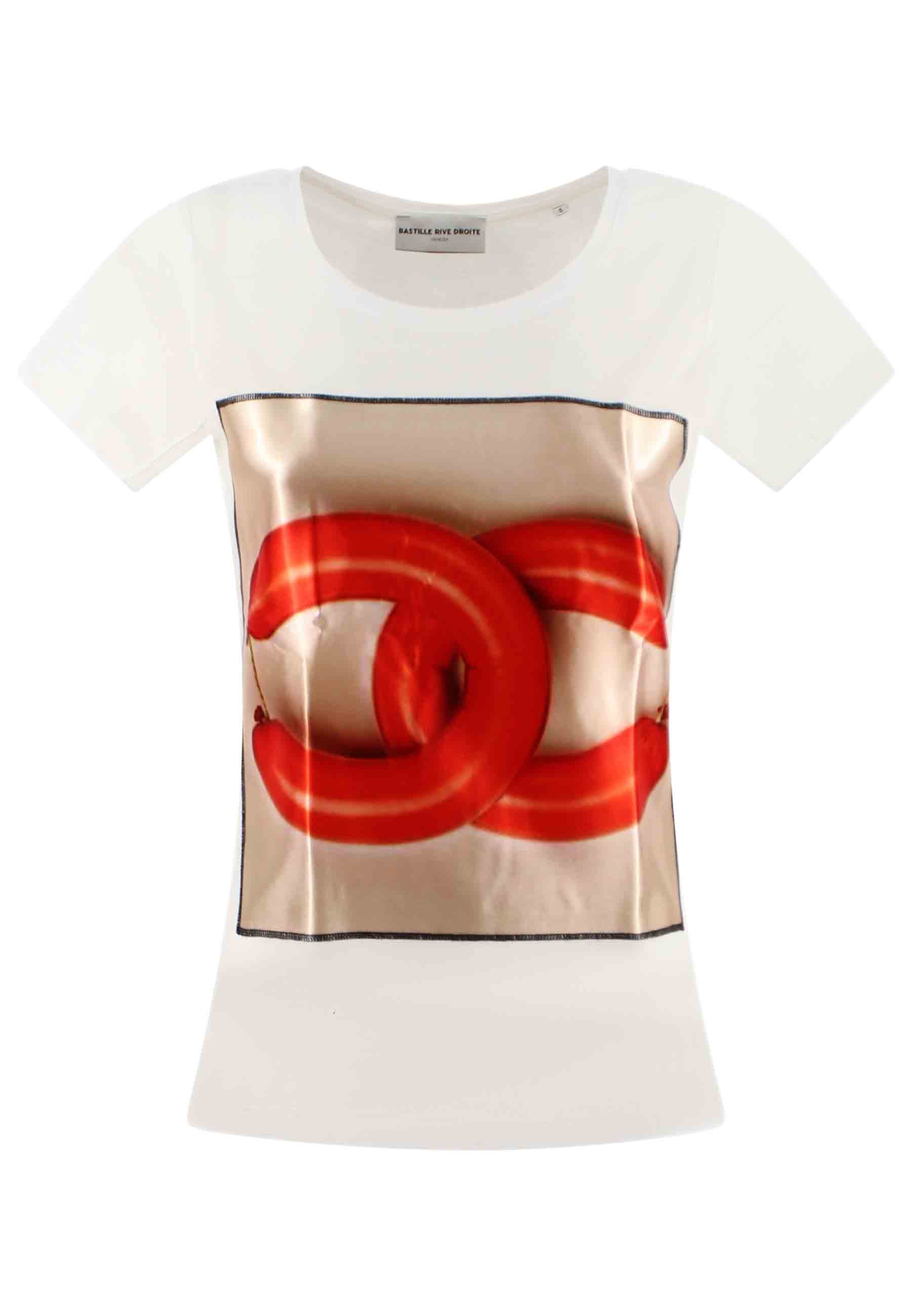 Savage women's t-shirt in white cotton with silk print