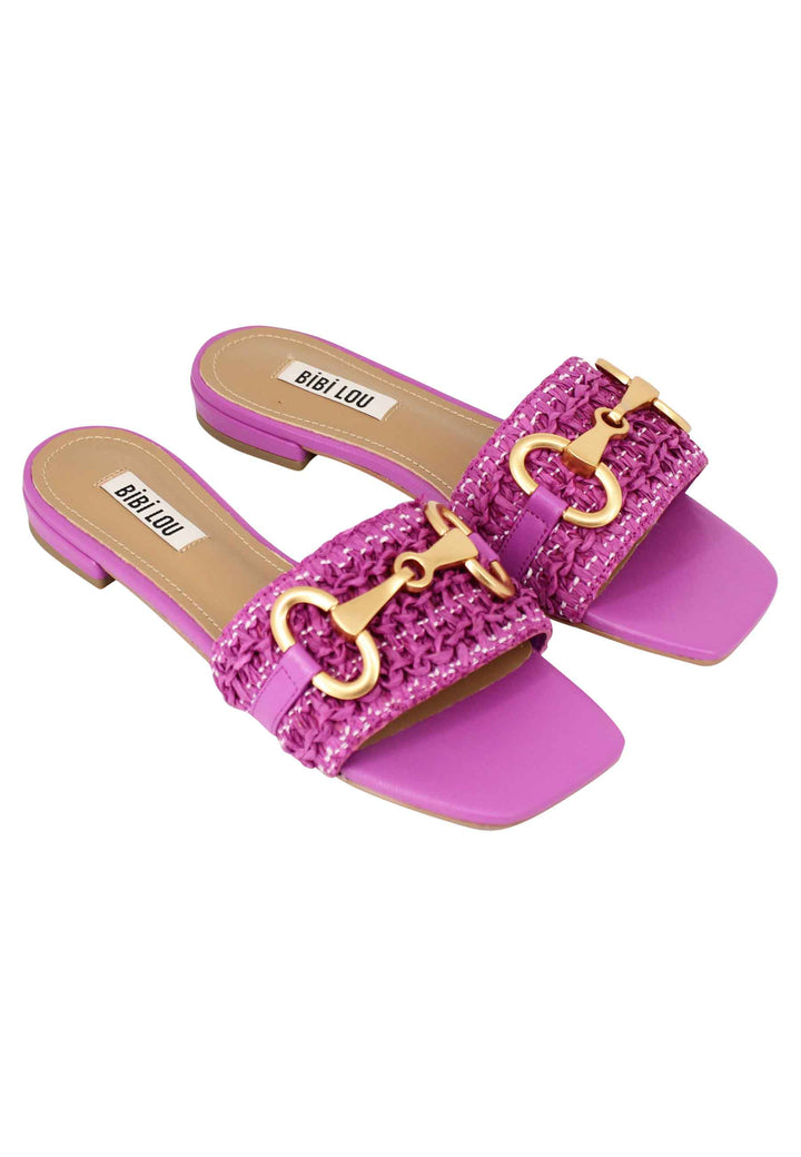 Sandali donna Edna in pelle viola con morsetto e tacco basso 544Z69VK 037 Bibi Lou 