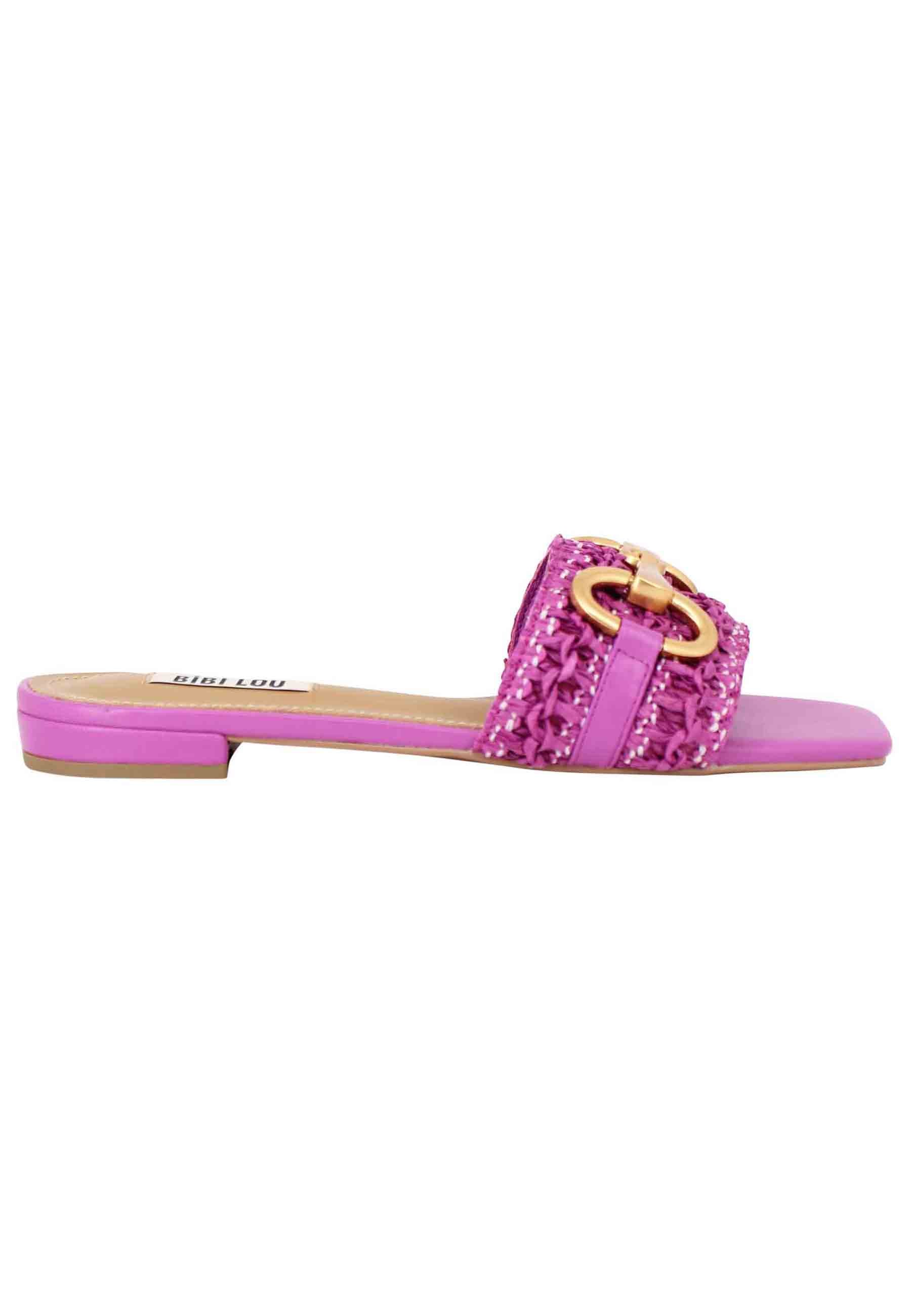 Edna women's sandals in purple leather with horsebit and low heel