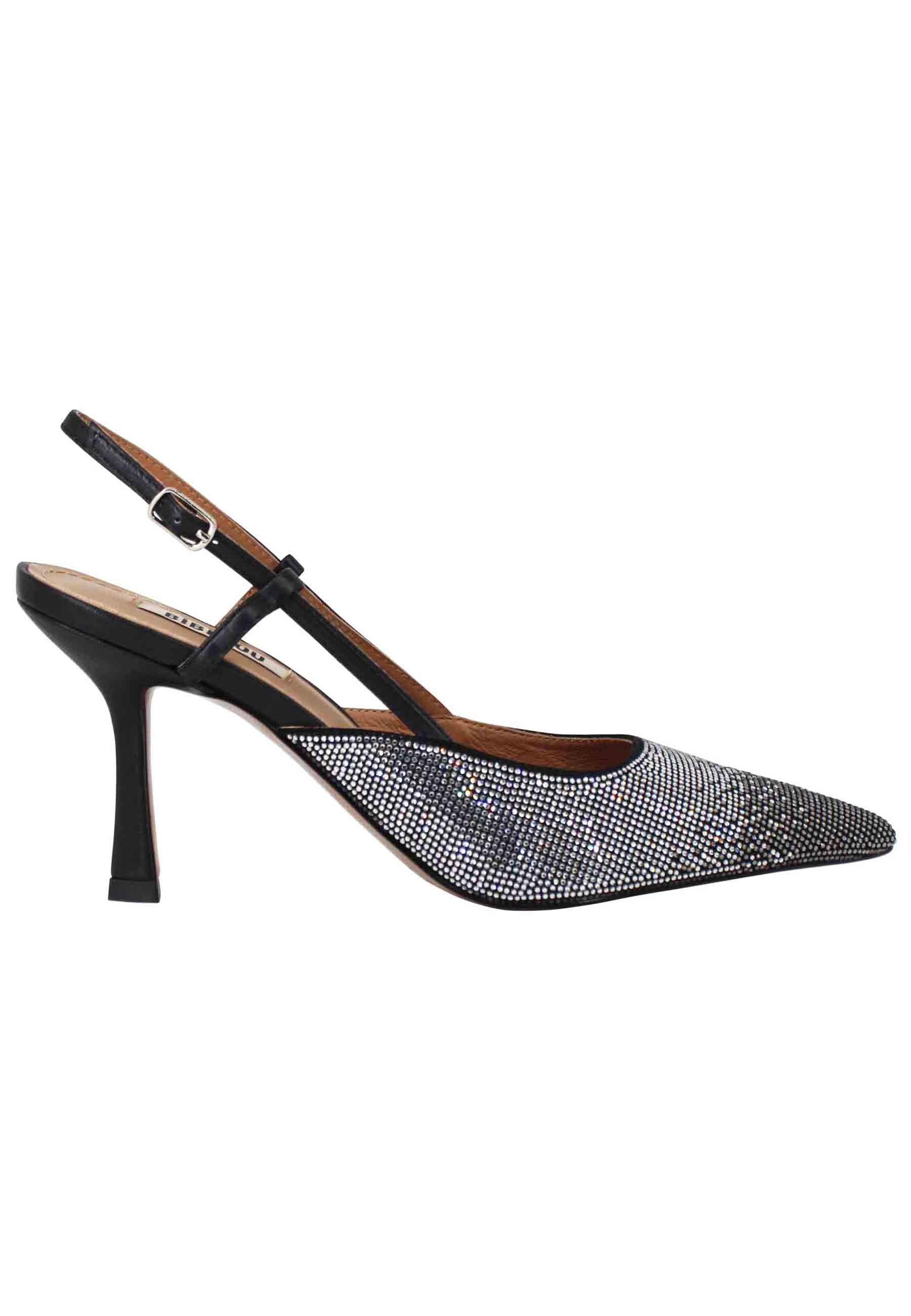 Decollete slingback donna Idalia in tessuto nero con strass con tacco alto