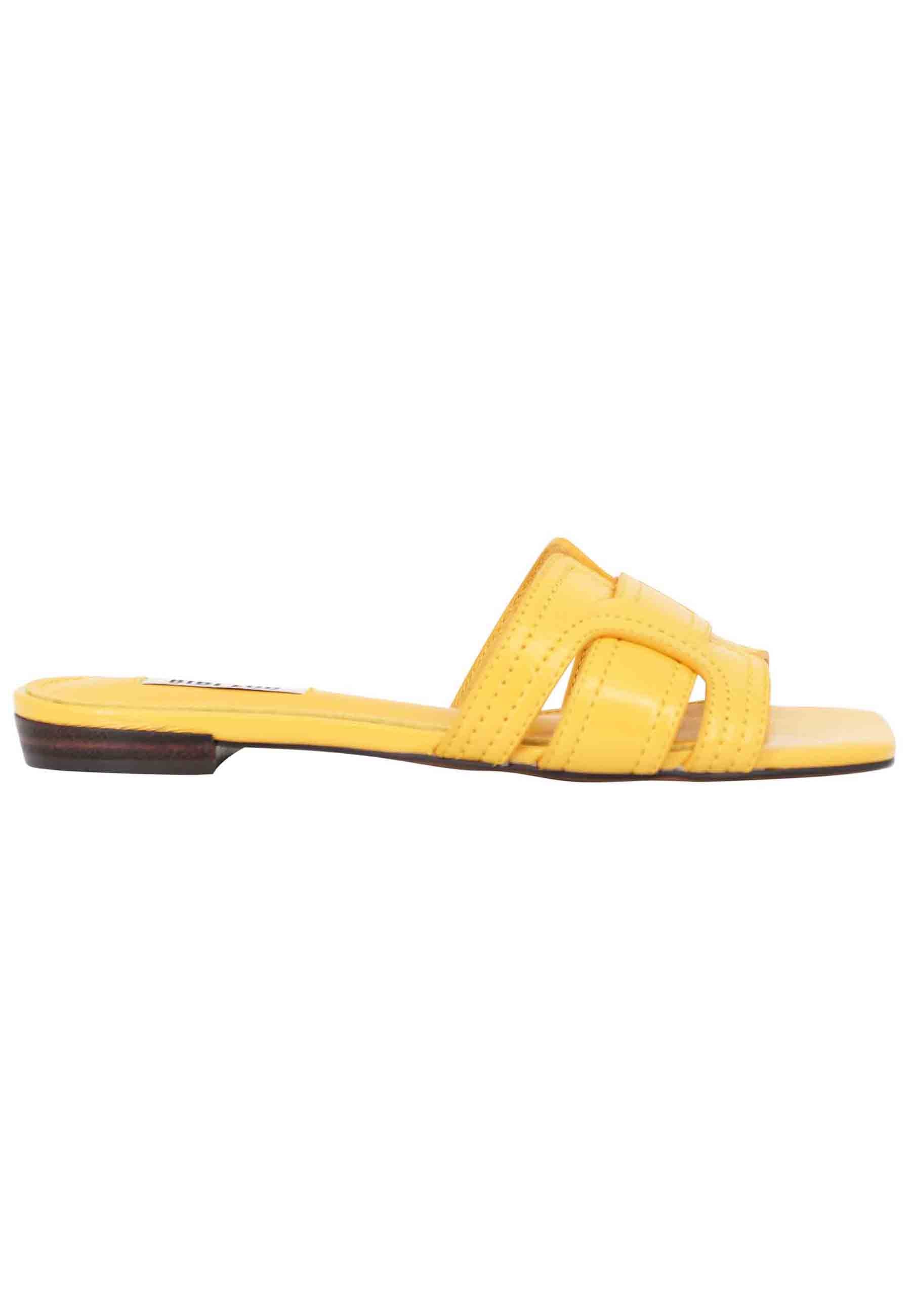 Cremes women's flat sandals in mustard leather and square toe