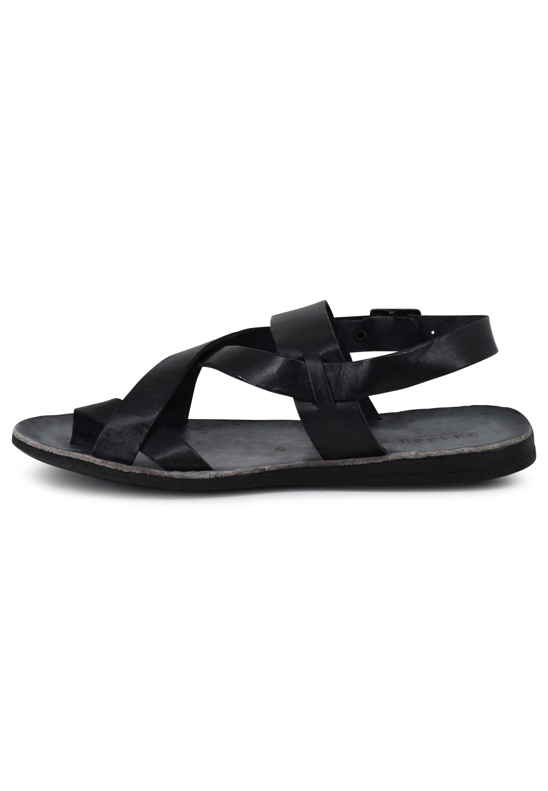 Men's black leather thong sandals with strap and buckle