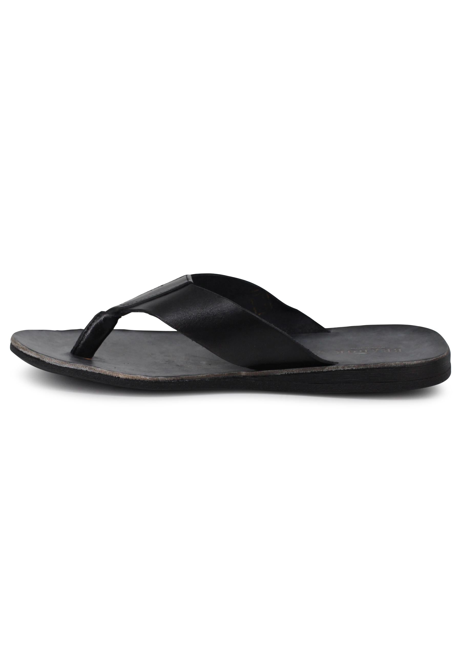 Men's flip-flop sandals in black leather with rubber sole