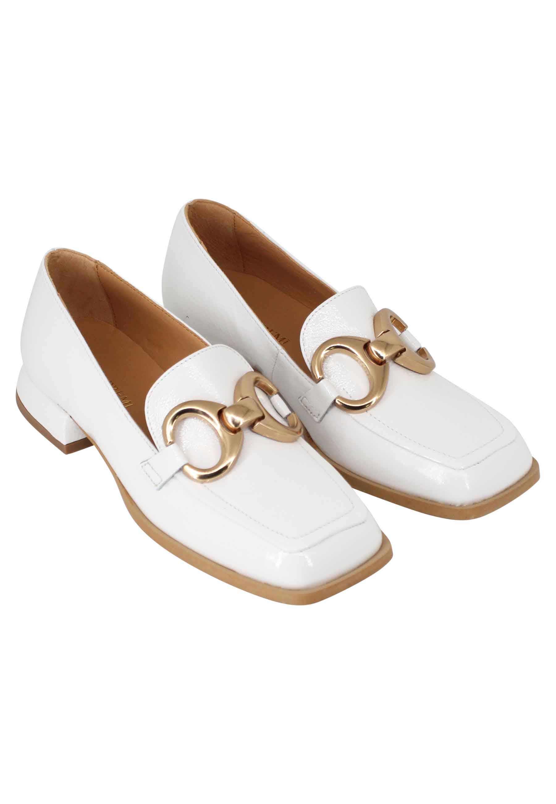 Mocassini donna Poppi Chal in naplak off white con morsetto in oro satinato BF0101X 016 Bruno Premi 