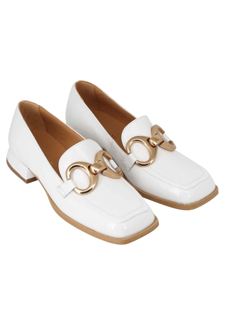 Mocassini donna Poppi Chal in naplak off white con morsetto in oro satinato BF0101X 016 Bruno Premi 