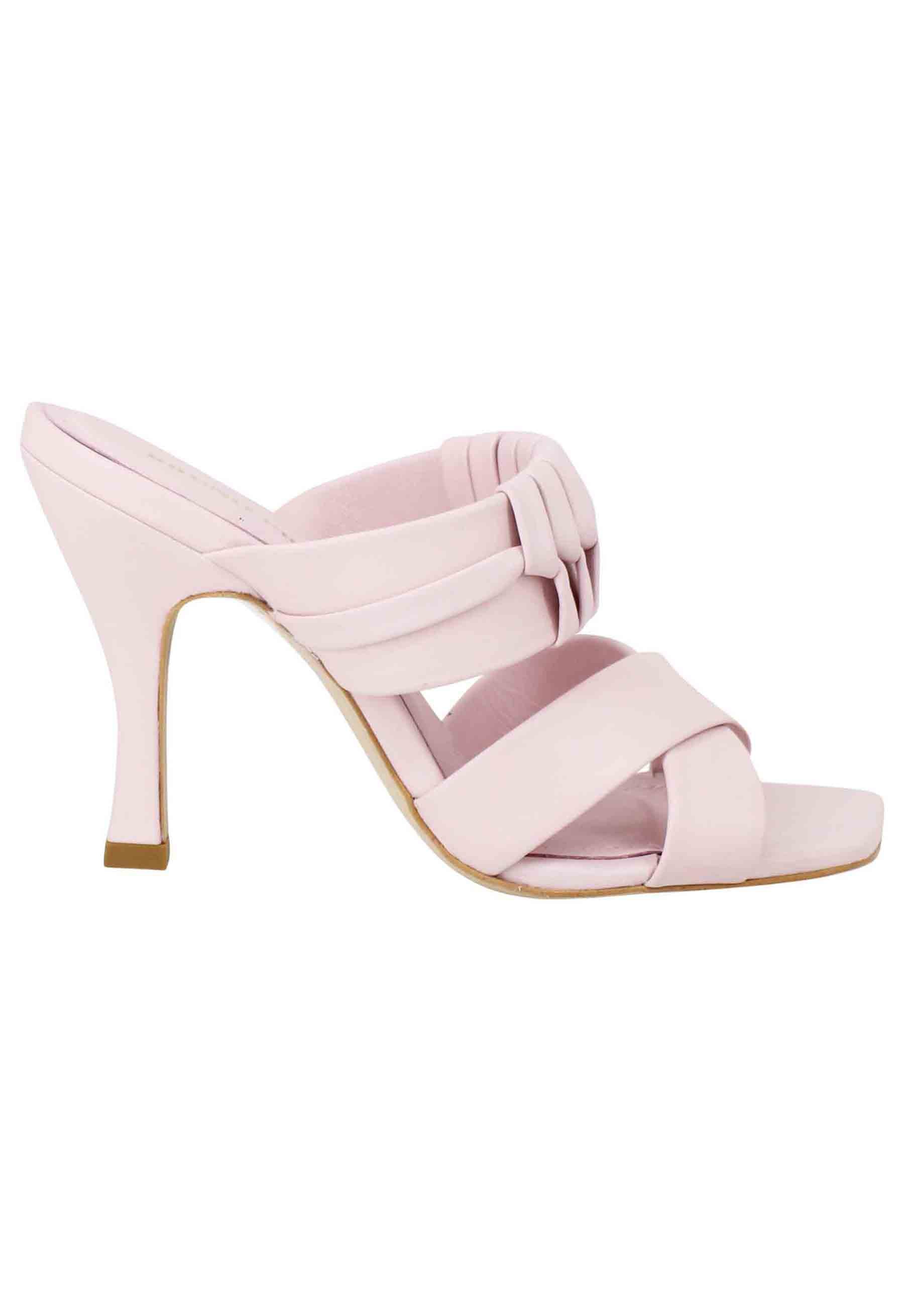 Women's wisteria leather sandals with high heel and square toe