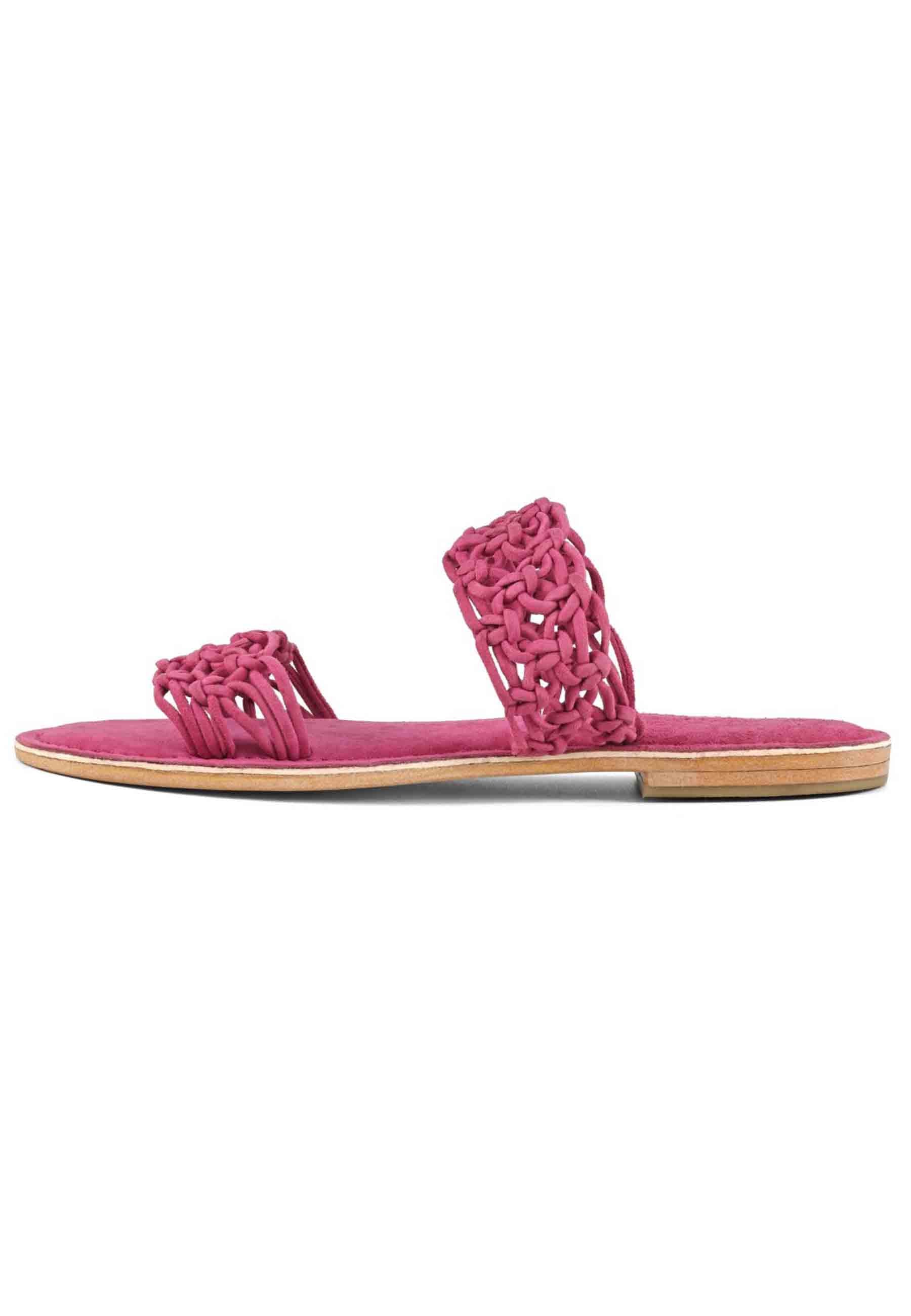 Sandali donna in camoscio fuxia a doppia fascia con nodi 223005 FUX Coral Blue 