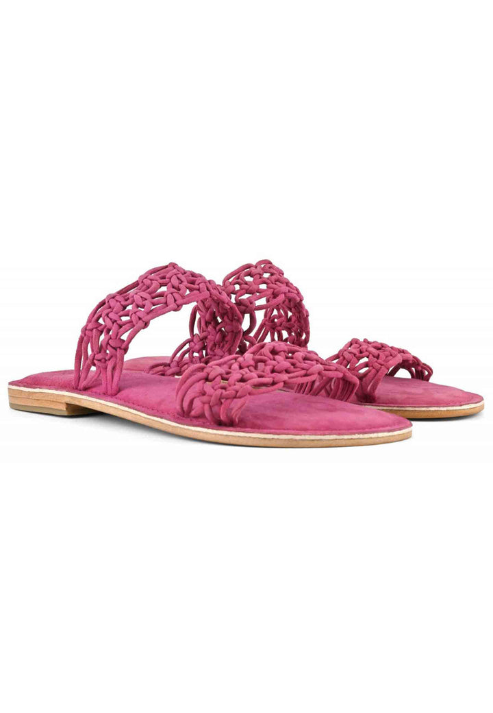 Sandali donna in camoscio fuxia a doppia fascia con nodi 223005 FUX Coral Blue 