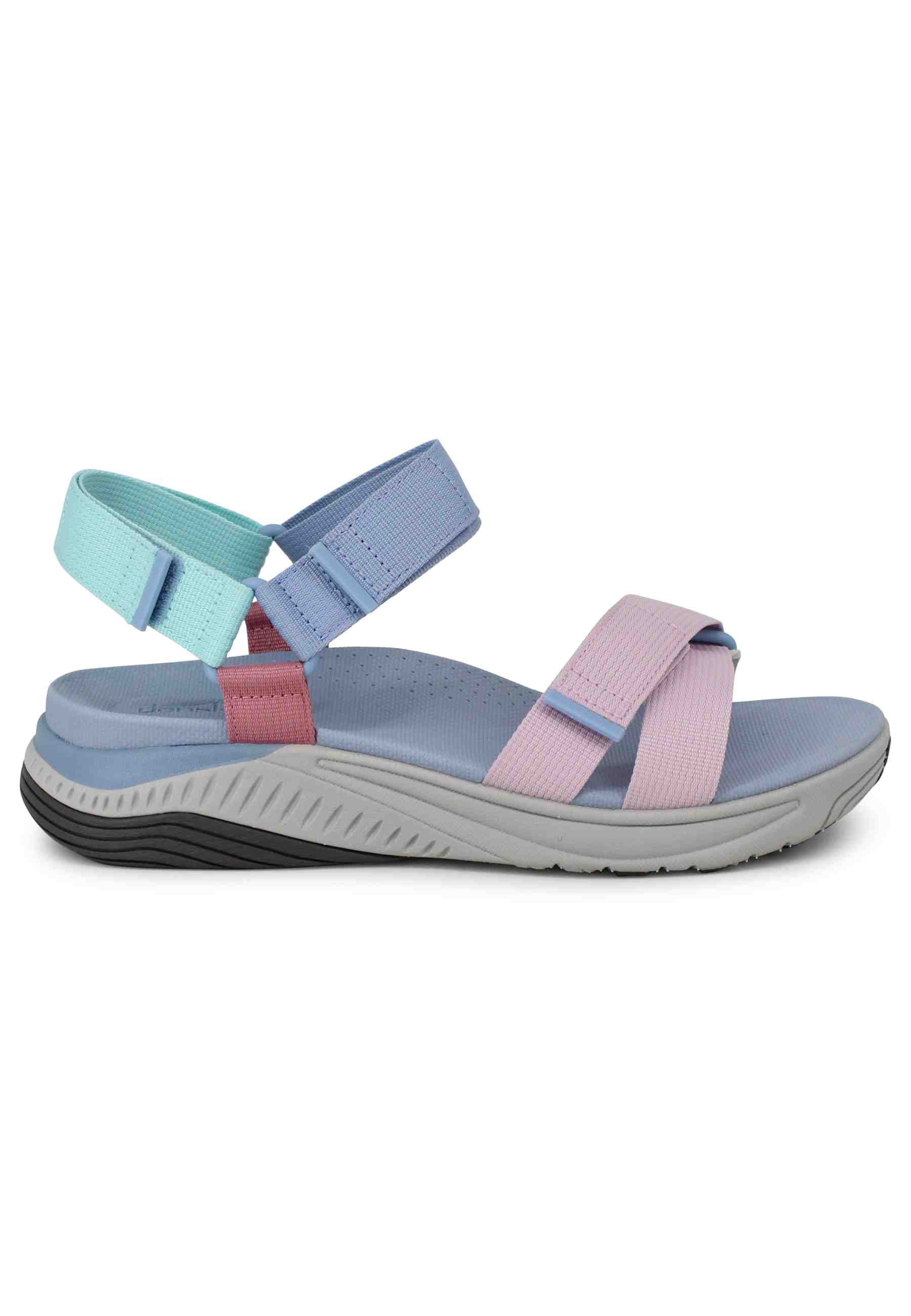 Racquel women's sandals in light blue fabric with rubber wedge