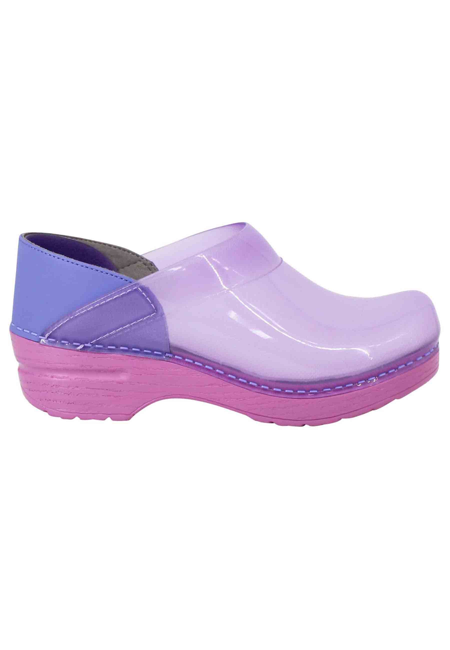 Women's clogs in purple plexy with lilac leather
